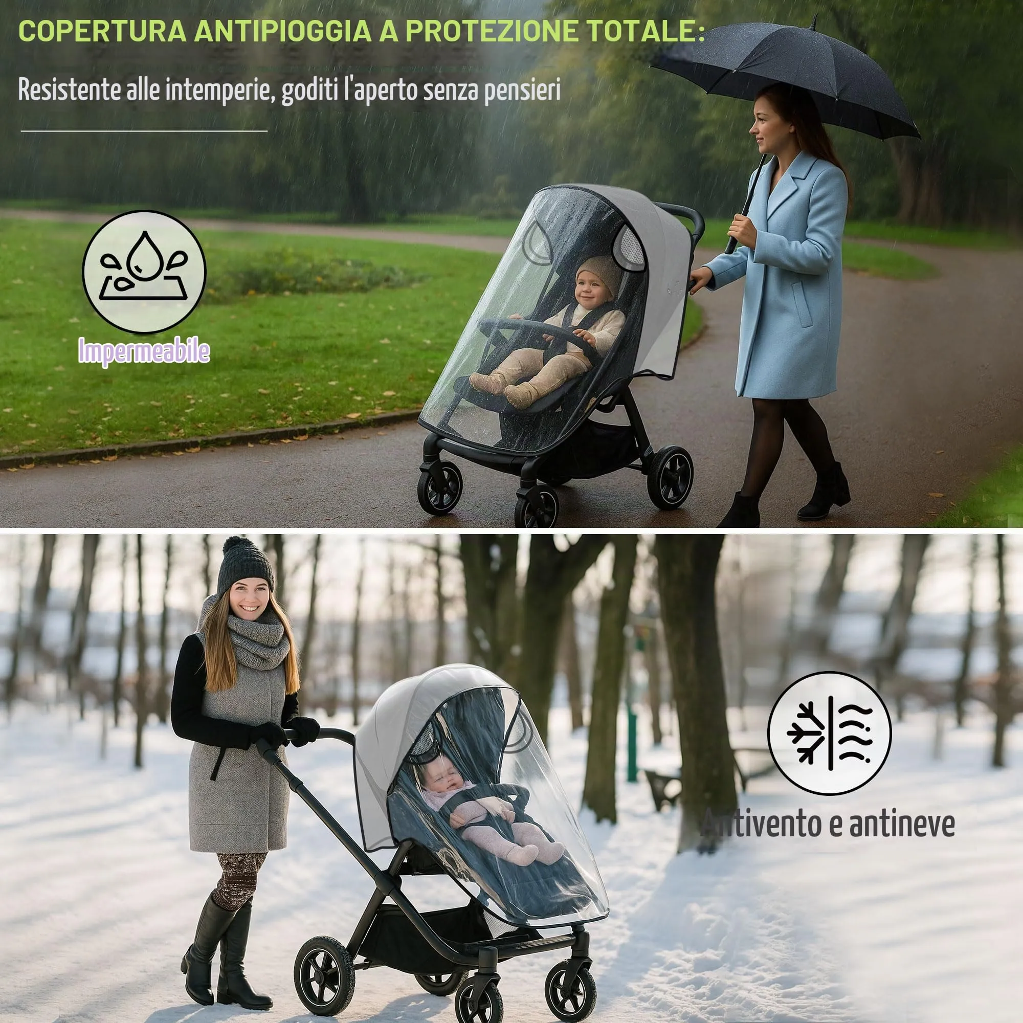 Parapioggia Passeggino Universale, Copri Passeggino Pioggia, Parapioggia Carrozzina Universale - Copertura Antipioggia Traspirante con Protezione Tutto Tempo da Pioggia, Sole, Polvere e Neve - immagine 7