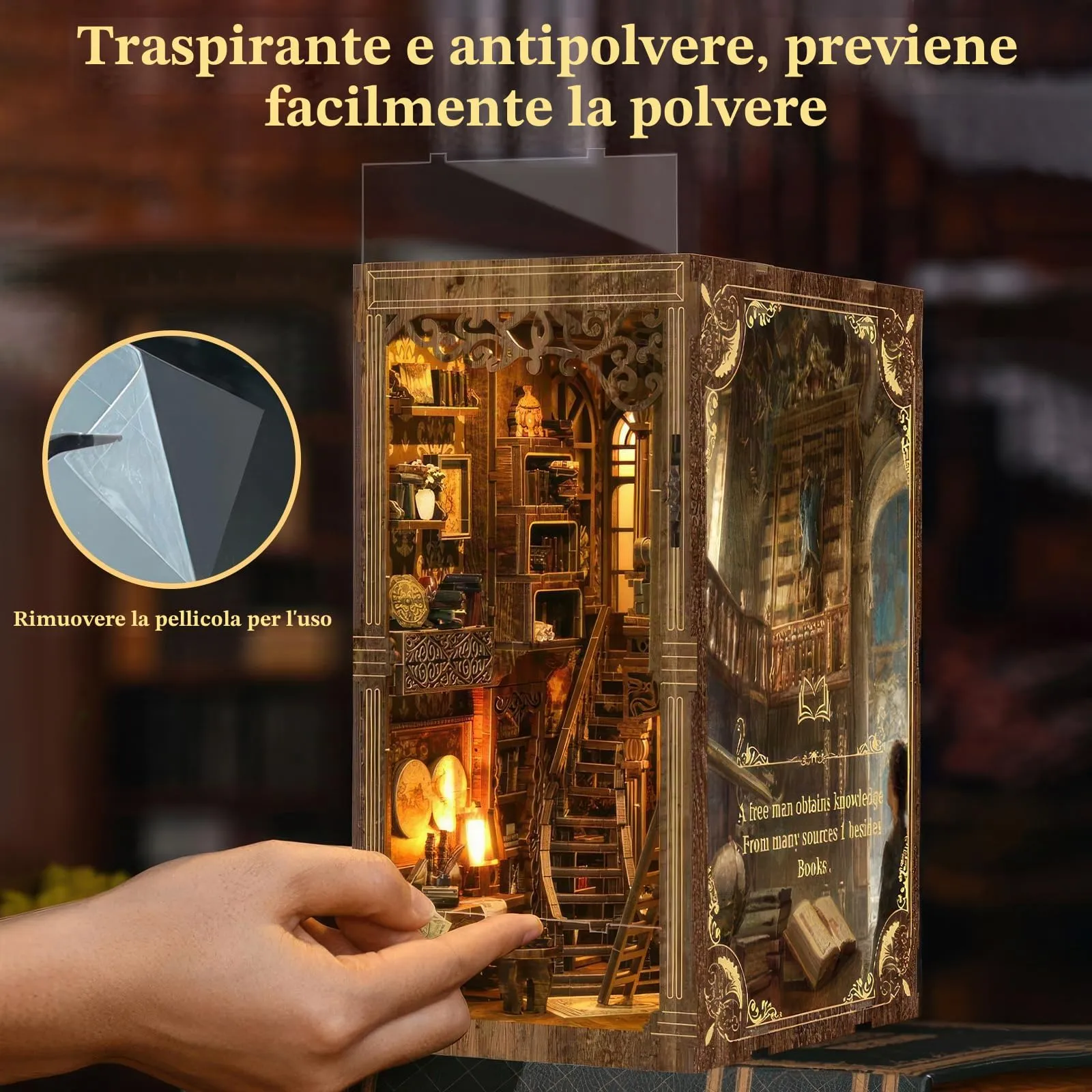 Kit Diy Book Nook, Collezione Di Libri Vintage, Puzzle In Legno In Miniatura Fai Da Te Con Luce Led, Idea Regalo Creativa Per Adulti e Adolescenti a Partire Dai 14 Anni, Museo di Astronomia (B) - immagine 3