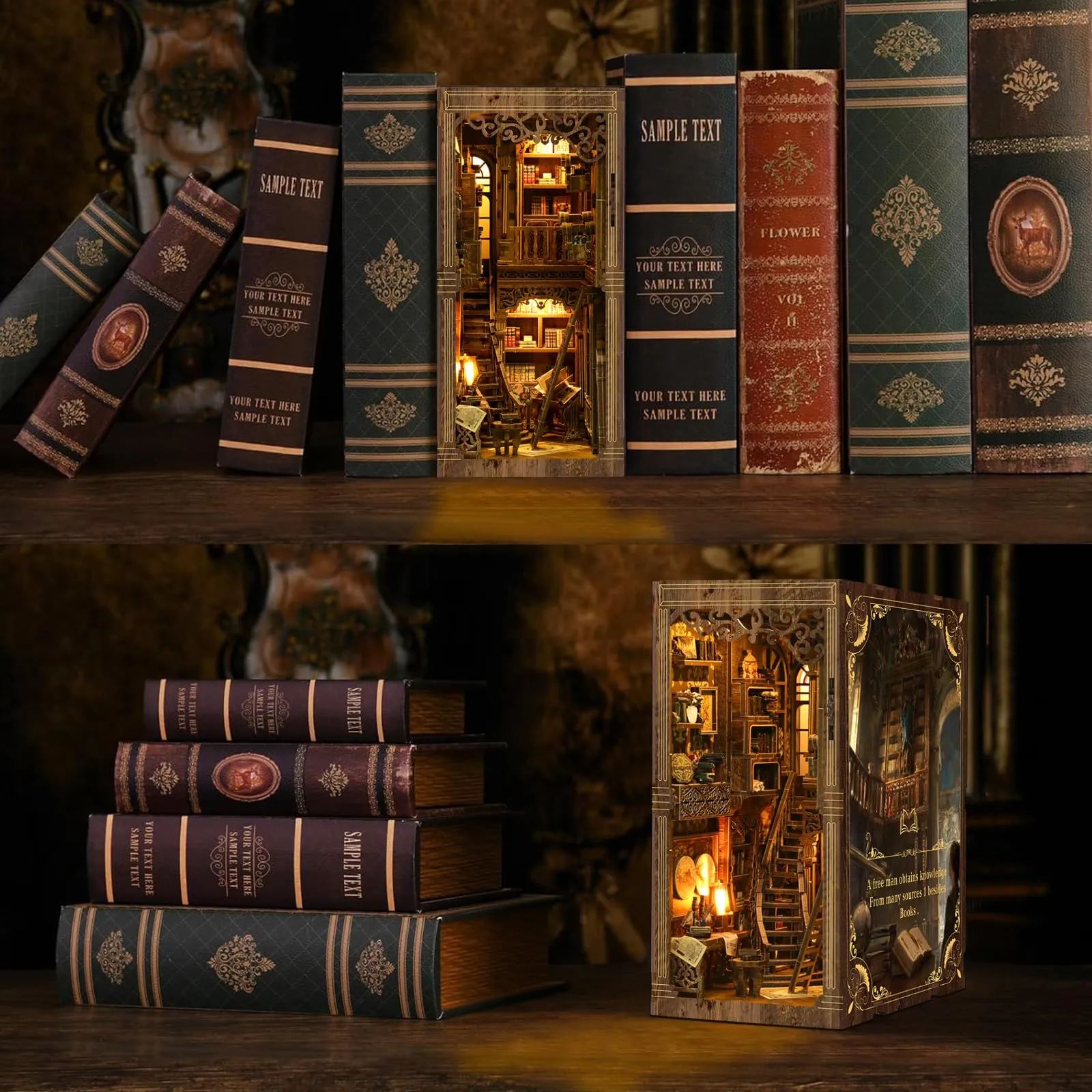 Kit Diy Book Nook, Collezione Di Libri Vintage, Puzzle In Legno In Miniatura Fai Da Te Con Luce Led, Idea Regalo Creativa Per Adulti e Adolescenti a Partire Dai 14 Anni, Museo di Astronomia (B) - immagine 4