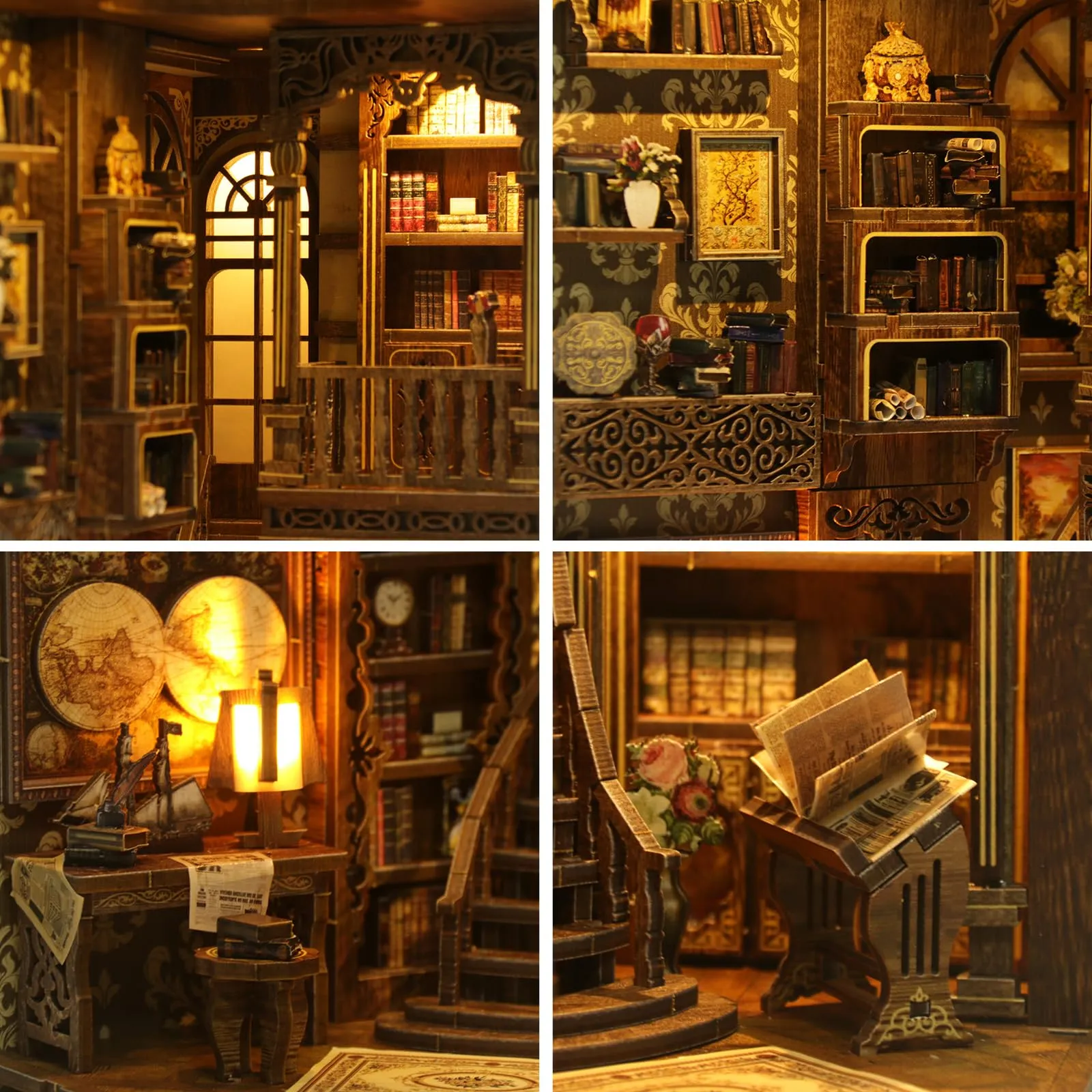 Kit Diy Book Nook, Collezione Di Libri Vintage, Puzzle In Legno In Miniatura Fai Da Te Con Luce Led, Idea Regalo Creativa Per Adulti e Adolescenti a Partire Dai 14 Anni, Museo di Astronomia (B) - immagine 5