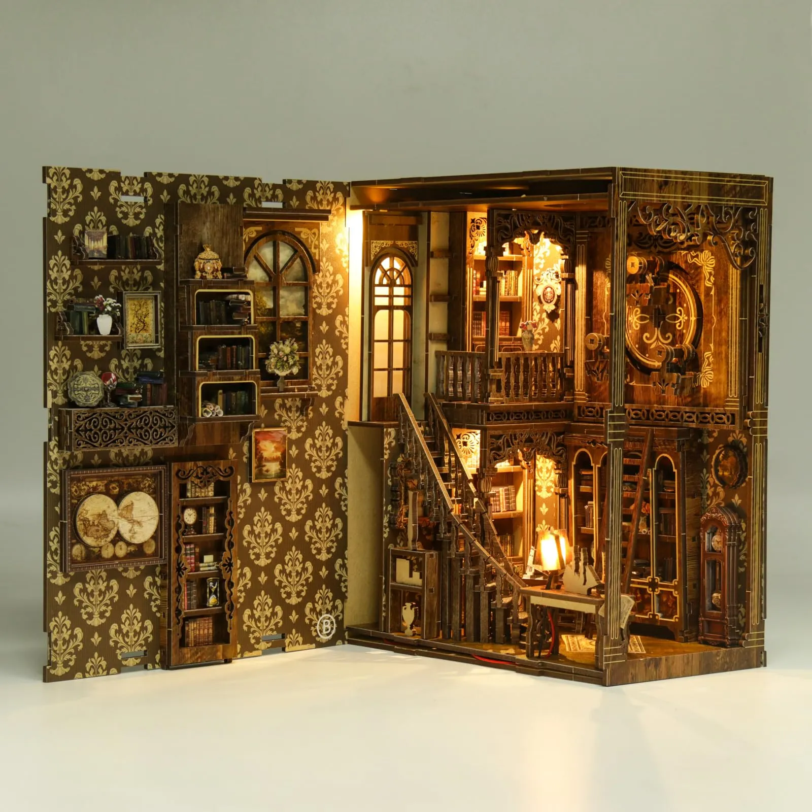 Kit Diy Book Nook, Collezione Di Libri Vintage, Puzzle In Legno In Miniatura Fai Da Te Con Luce Led, Idea Regalo Creativa Per Adulti e Adolescenti a Partire Dai 14 Anni, Museo di Astronomia (B) - immagine 6