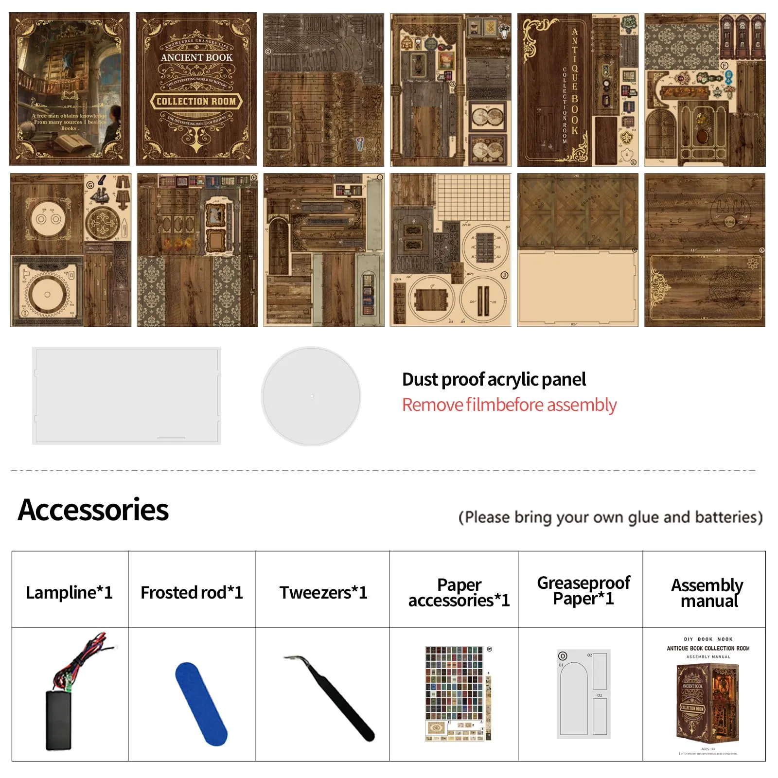 Kit Diy Book Nook, Collezione Di Libri Vintage, Puzzle In Legno In Miniatura Fai Da Te Con Luce Led, Idea Regalo Creativa Per Adulti e Adolescenti a Partire Dai 14 Anni, Museo di Astronomia (B) - immagine 8