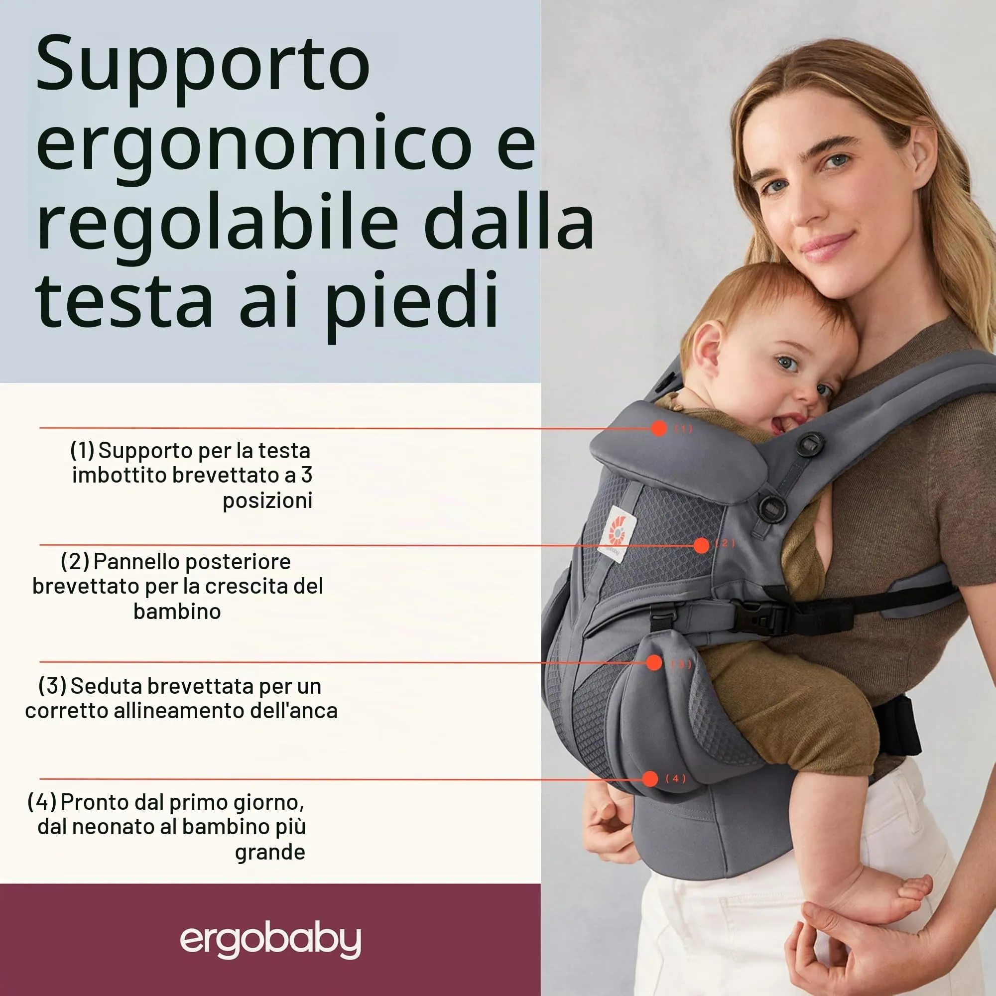Ergobaby Marsupio Omni Classic per neonati e bambini 0 a 48 mesi - immagine 3