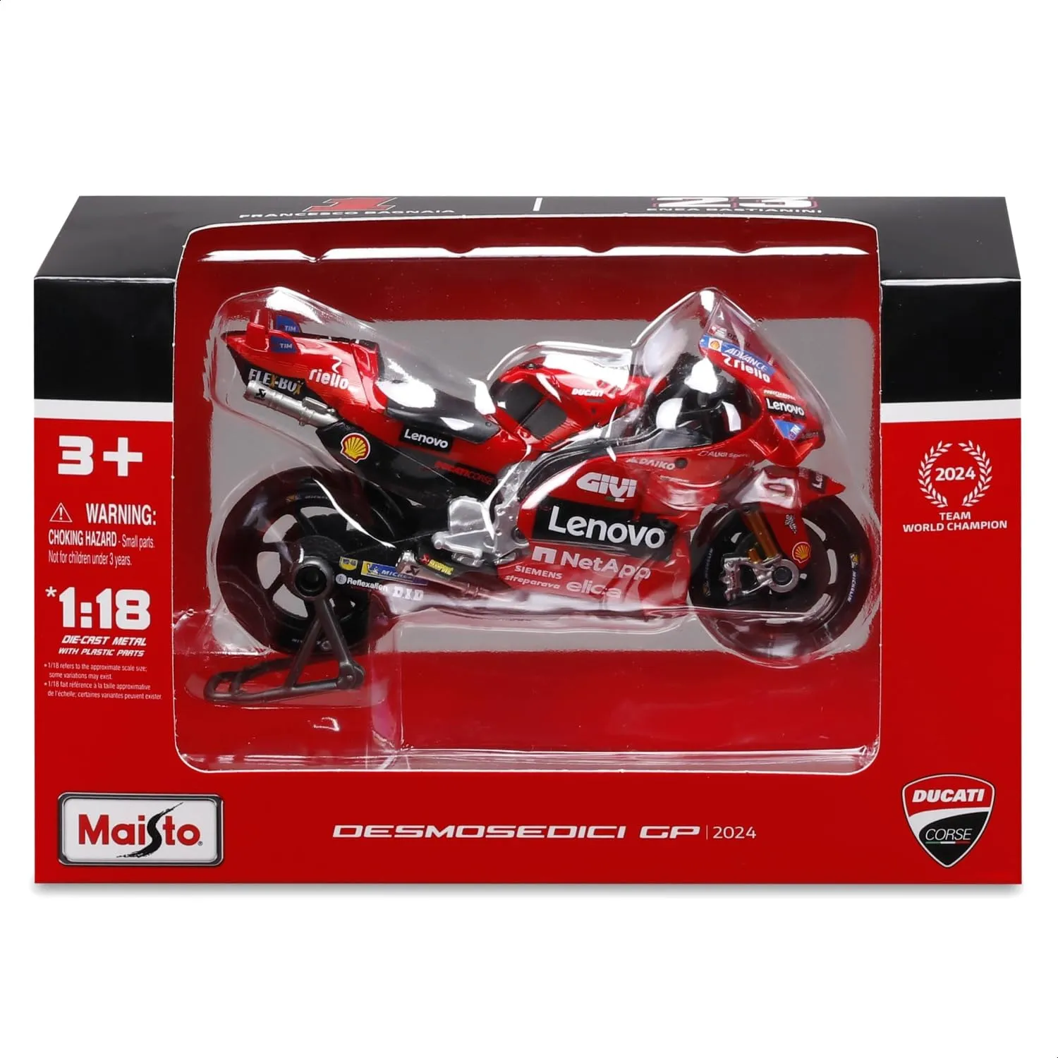 Maisto - Ducati Lenovo Team 2024 Bagnaia #1, Scala 1:18, Moto Diecast da Collezione con Dettagli Realistici, Licenza Ufficiale Ducati, Replica MotoGP Francesco Bagnaia, Età Consigliata 3+ Anni - immagine 6
