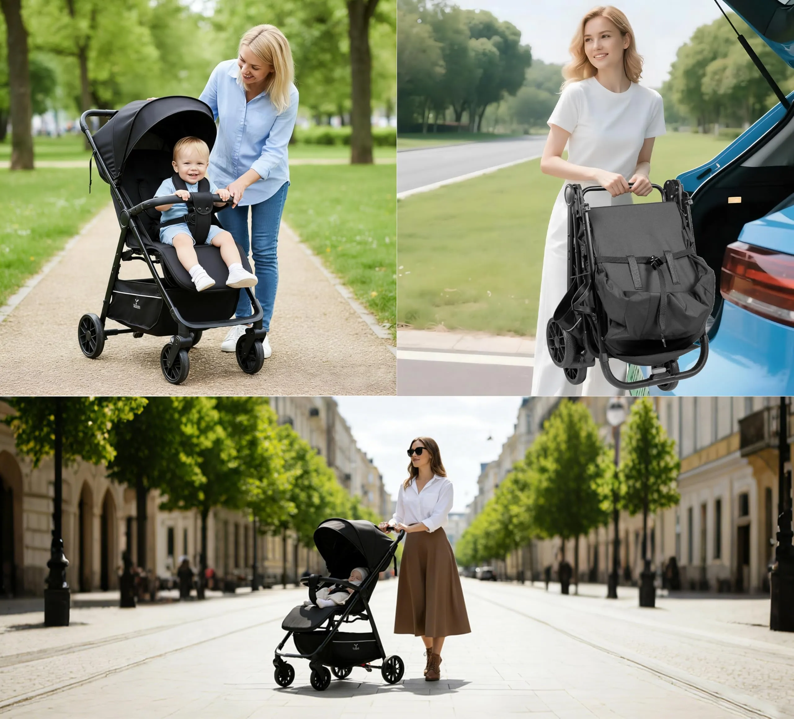 Reenborn Ultraleggero Passeggino di Soli 4,6 kg con Posizione Sdraiata Regolabile, Passeggino da Viaggio Pieghevole, Passeggino Compatto Fino a 15 kg, Carrozzina per Neonati Portatile (A8 Black) - immagine 3