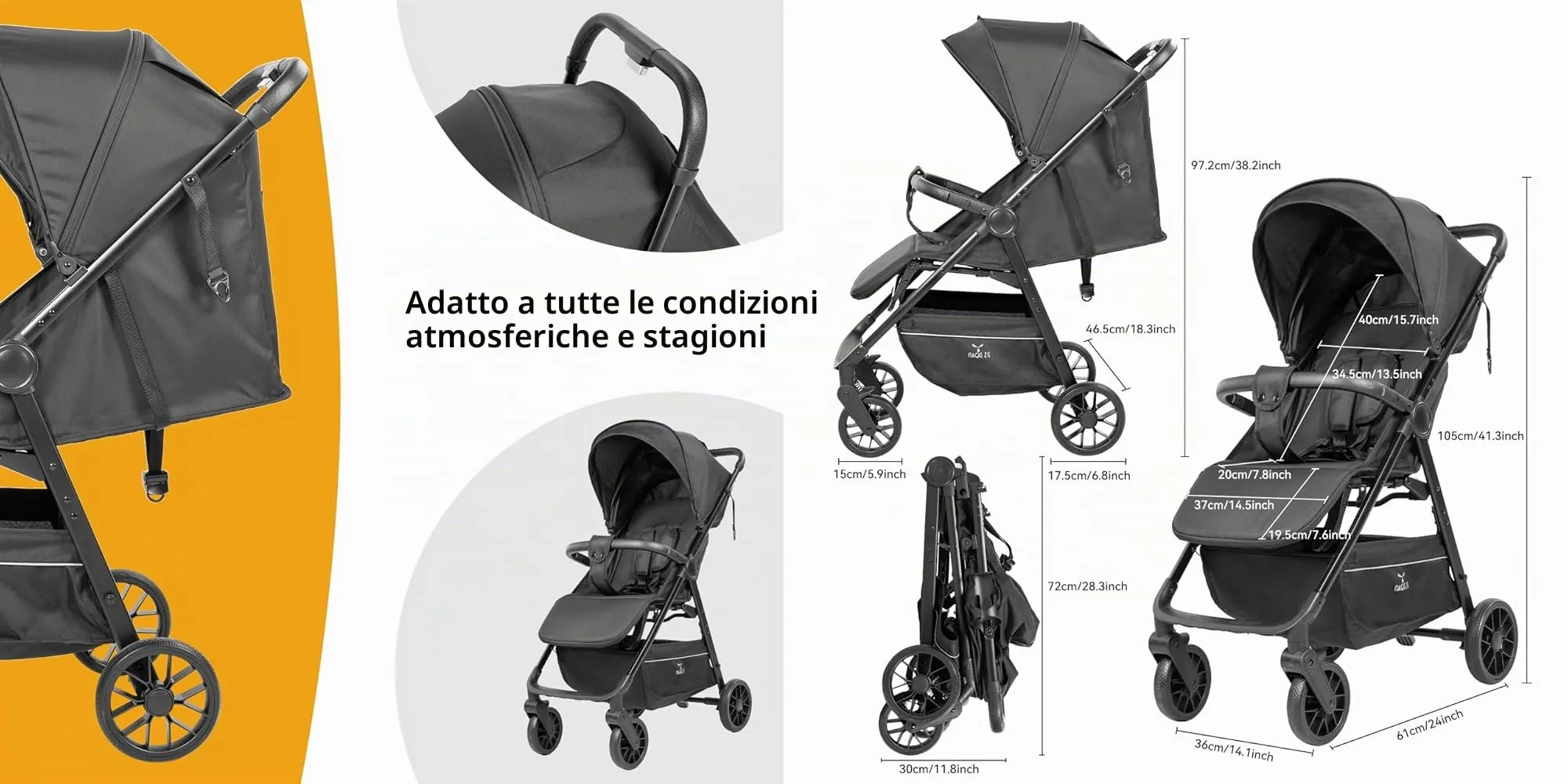 Reenborn Ultraleggero Passeggino di Soli 4,6 kg con Posizione Sdraiata Regolabile, Passeggino da Viaggio Pieghevole, Passeggino Compatto Fino a 15 kg, Carrozzina per Neonati Portatile (A8 Black) - immagine 6