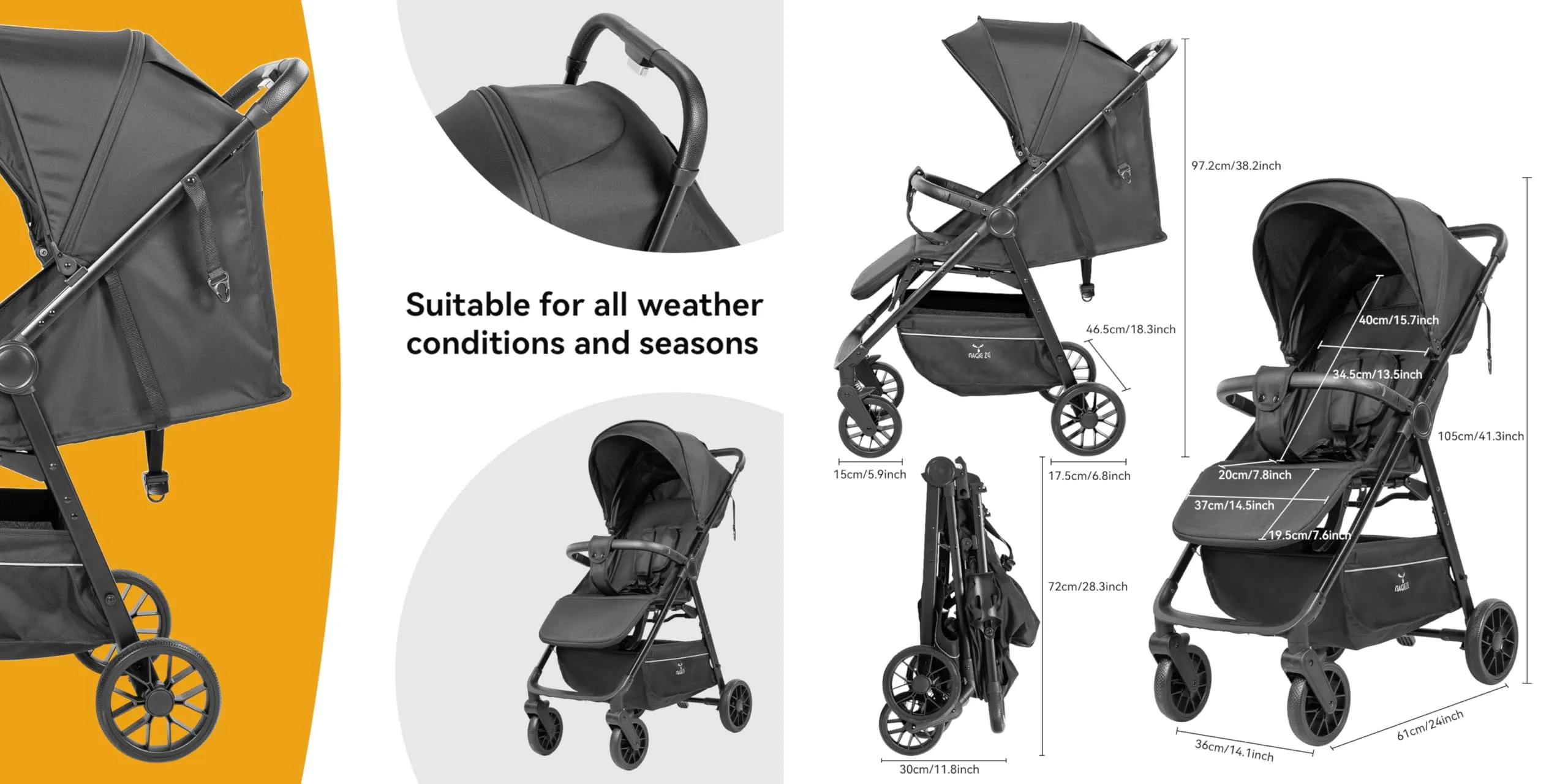 Reenborn Ultraleggero Passeggino di Soli 4,6 kg con Posizione Sdraiata Regolabile, Passeggino da Viaggio Pieghevole, Passeggino Compatto Fino a 15 kg, Carrozzina per Neonati Portatile (A8 Grey) - immagine 6