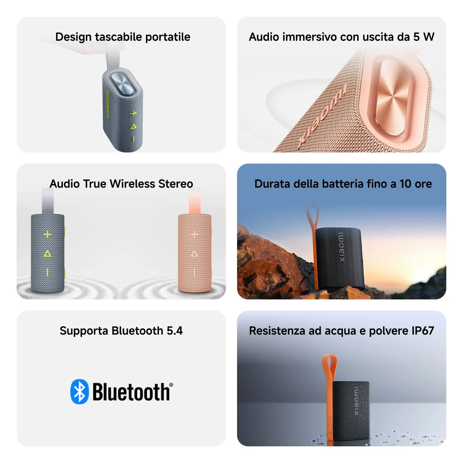 XIAOMI Sound Pocket Cassa Bluetooth Portatile 5W, Design Mini Compatto, 10 Ore di Autonomia, IP67 Waterproof, TWS Pairing, Bluetooth 5.4, per Outdoor e Viaggi, Rosa - immagine 2