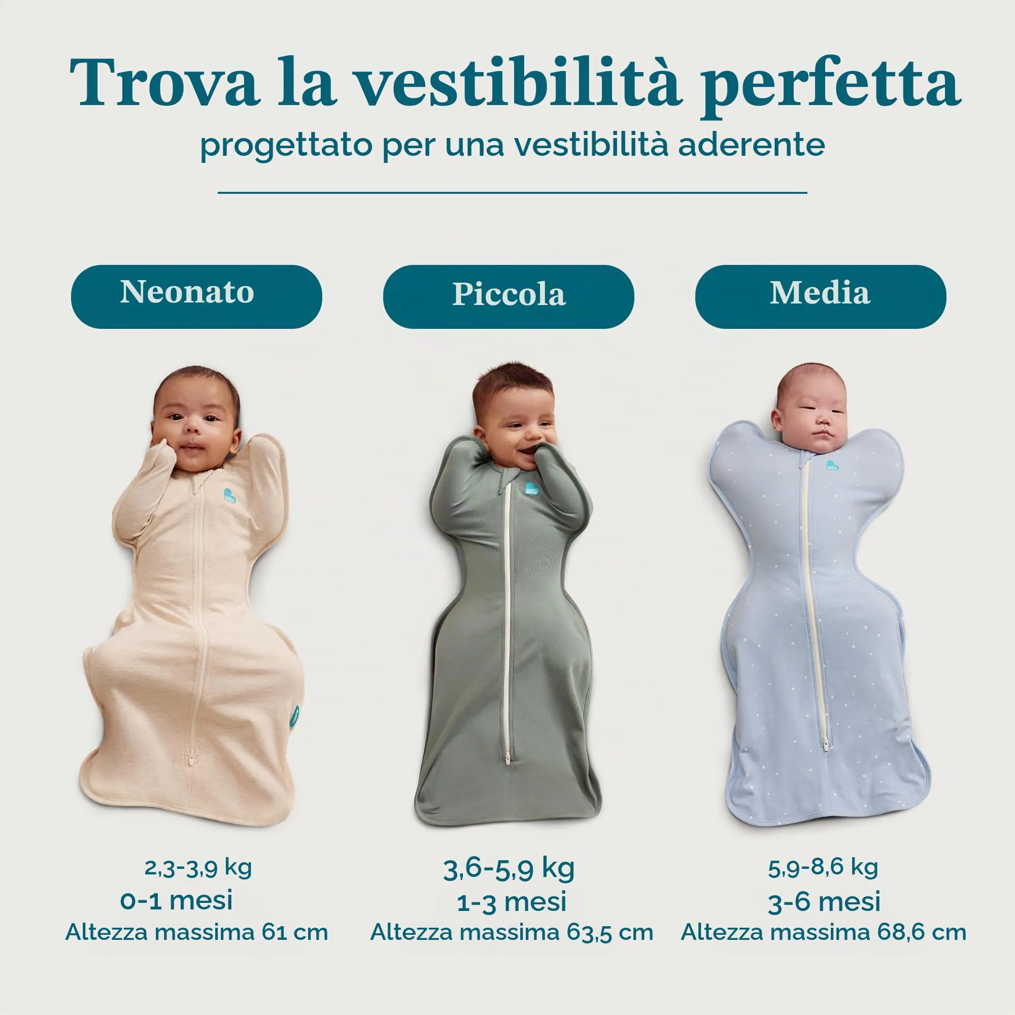 Love To Dream Swaddle UP, taglia piccola 3,5-6 kg - Cotone Api Oliva | Vestibilità aderente, favorisce un sonno sano | 2,5 Tog per autunno e inverno (16–20°C) | Cotone e doppia cerniera - immagine 3