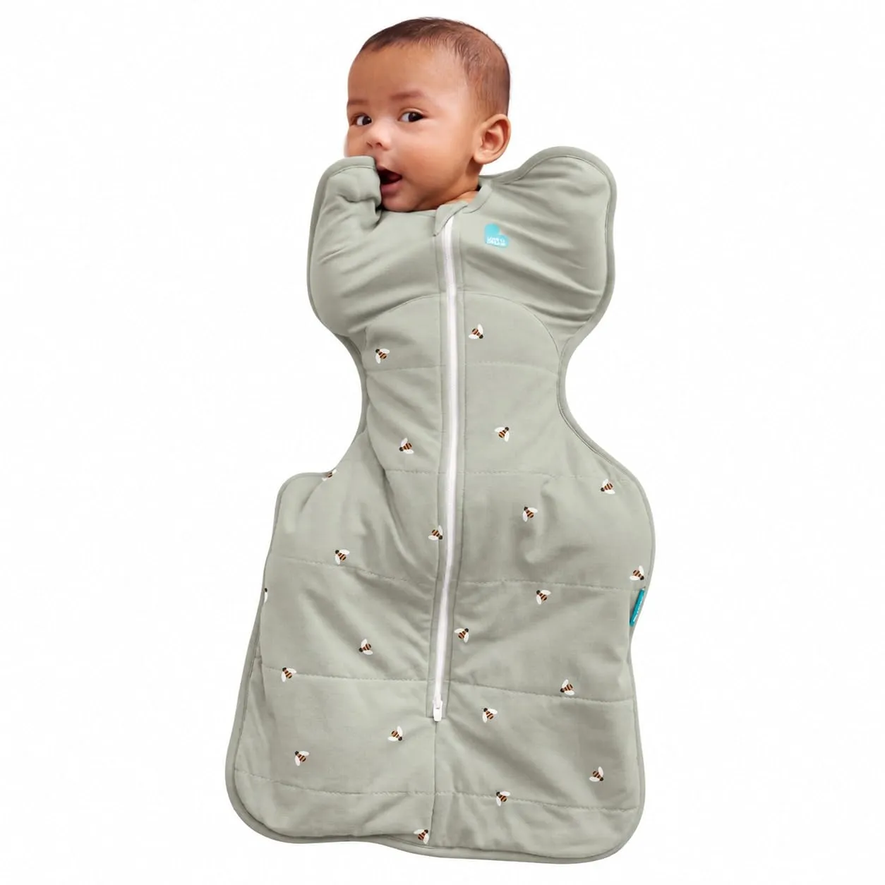 Love To Dream Swaddle UP, Neonato 2,2-3,8 kg - Cotone Api Oliva | Vestibilità aderente, favorisce un sonno sano | 2,5 Tog per autunno e inverno (16–20°C) | Cotone e doppia cerniera - immagine 1