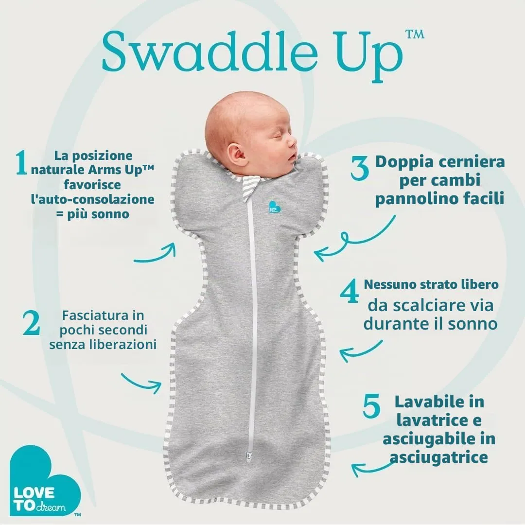 Love To Dream Swaddle UP, Neonato 2,2-3,8 kg - Cotone Api Oliva | Vestibilità aderente, favorisce un sonno sano | 2,5 Tog per autunno e inverno (16–20°C) | Cotone e doppia cerniera - immagine 7