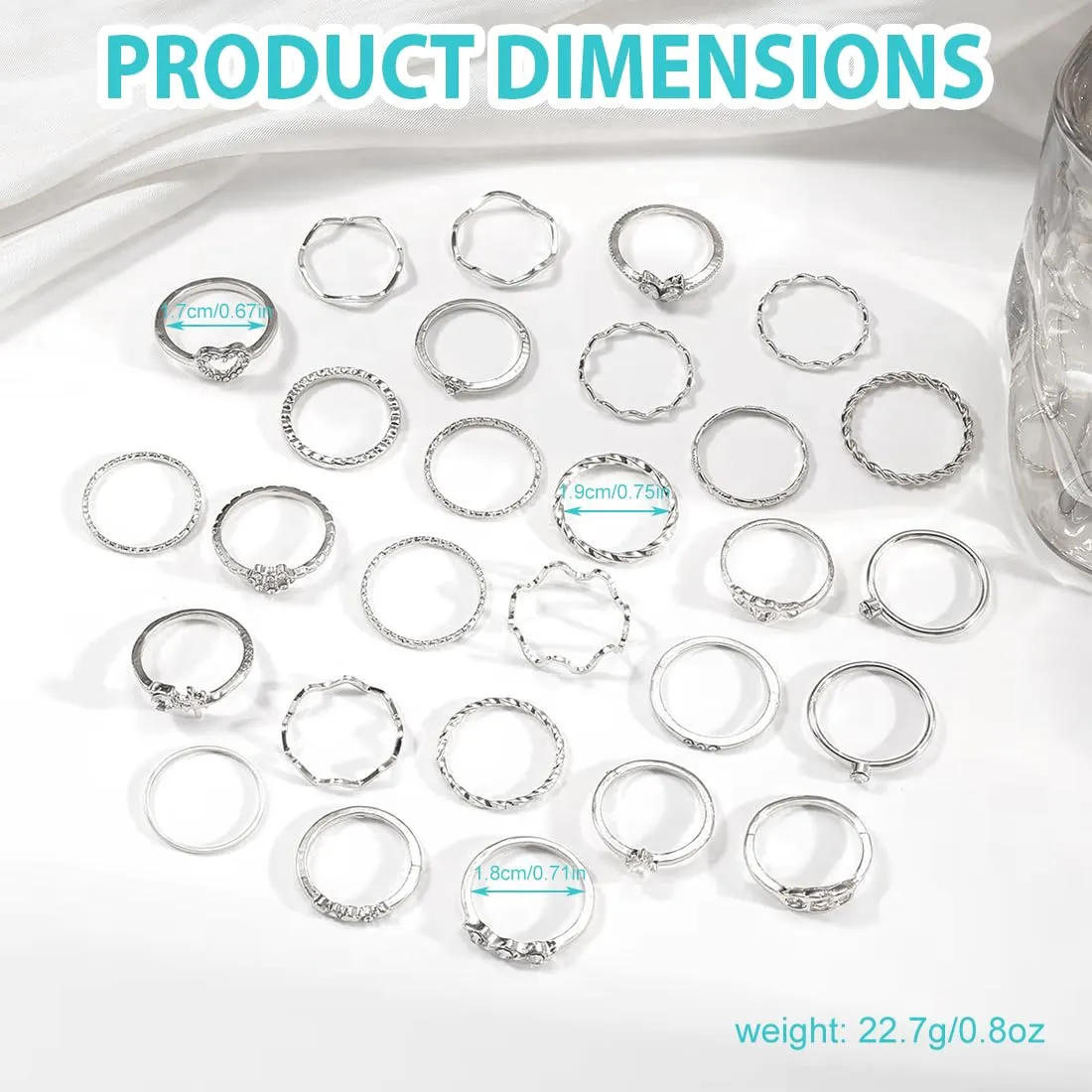 XPEX 28 Pezzi Set Anelli Donna Acciaio Inossidabile Boho Anelli Aperto Minimalista Impilabili Anelli Argento Regolabili Nocche Anello conanelli donna - immagine 2
