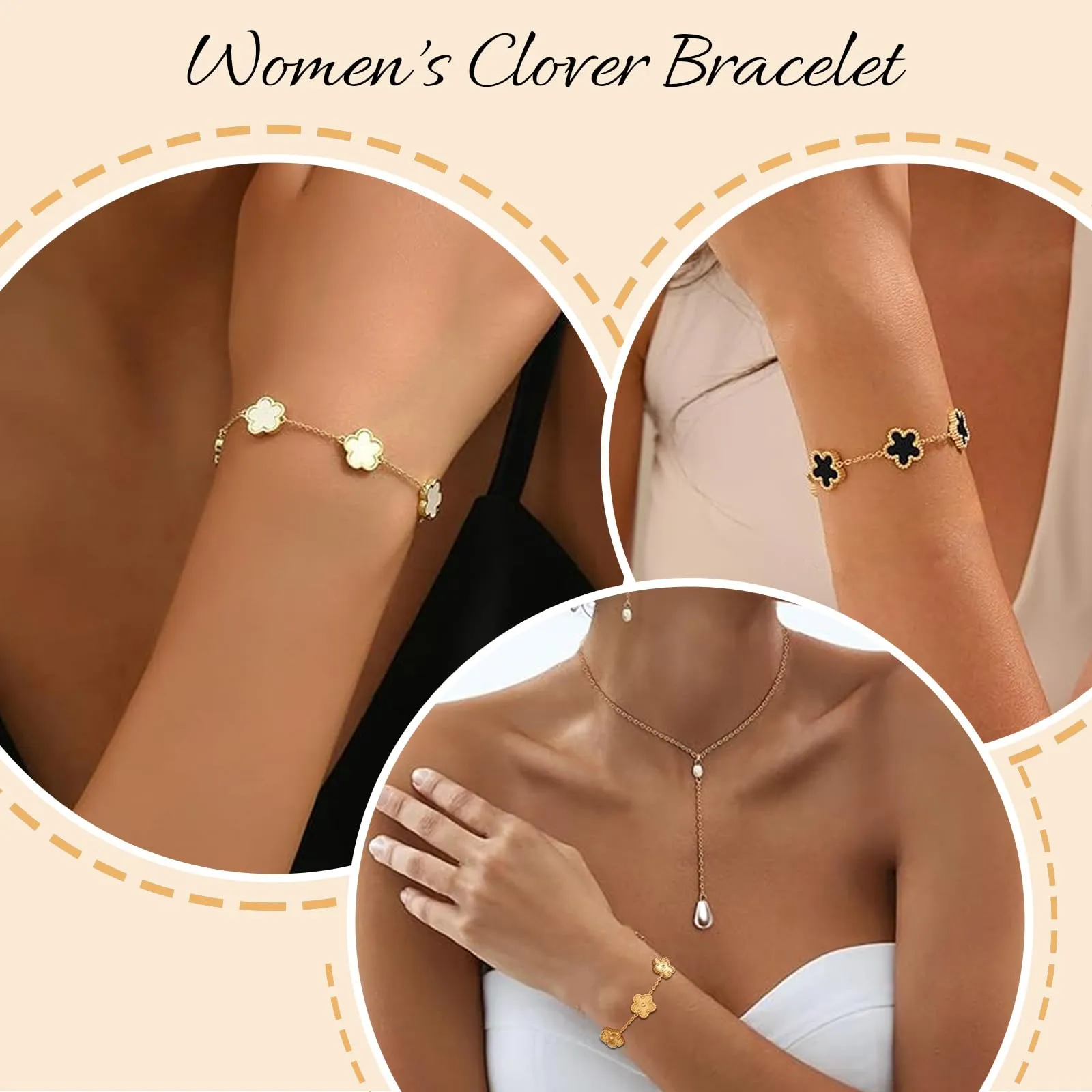 LIUYIDM Bracciale Donna Gioielli 3 Pezzi con Quadrifoglio Dorato Four Leaf Clover Bracelet Accessori Eleganti Gioielli Quadrifoglio Donna Vita Quotidiana, Regali di Compleanno (Tre colori) - immagine 3