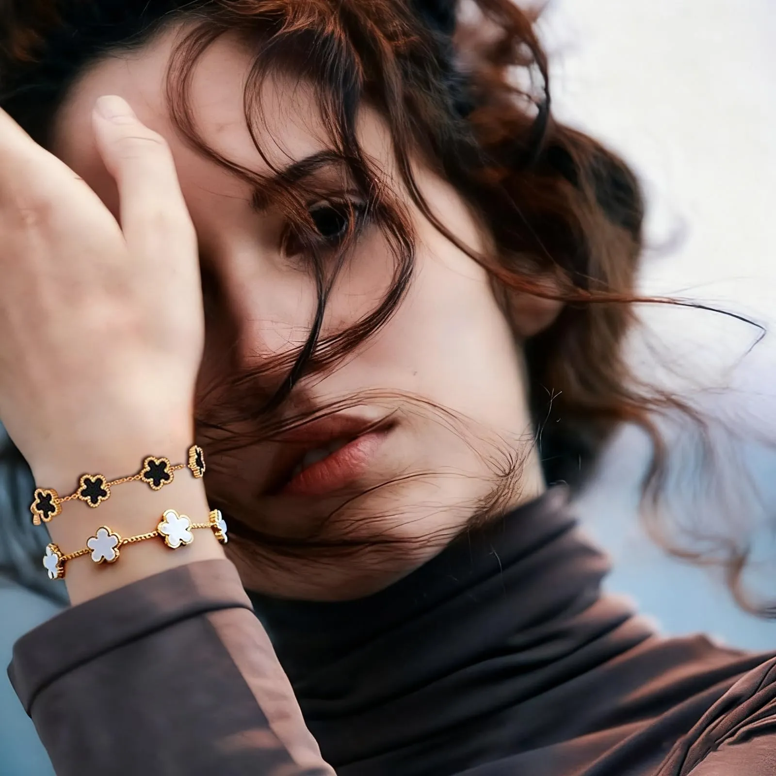 LIUYIDM Bracciale Donna Gioielli 3 Pezzi con Quadrifoglio Dorato Four Leaf Clover Bracelet Accessori Eleganti Gioielli Quadrifoglio Donna Vita Quotidiana, Regali di Compleanno (Tre colori) - immagine 7