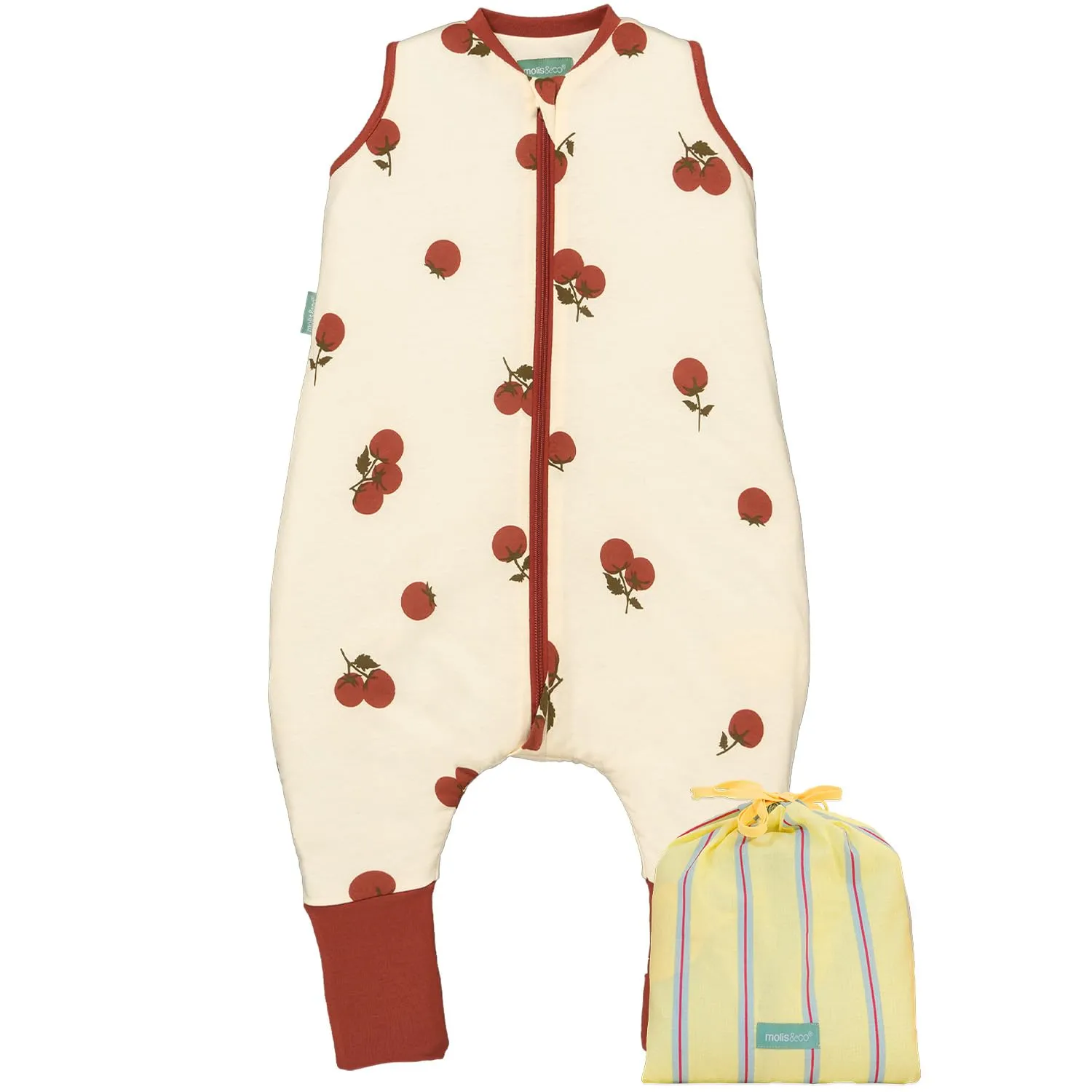molis&co - Sacco Nanna con piedini e calze - Sacco nanna primaverile e autunno - Sacco nanna 1 tog - Leggermente Imbotito - 100% Cotone (Oeko-TEX 100) - Tomatoes (1 anno) - immagine 1