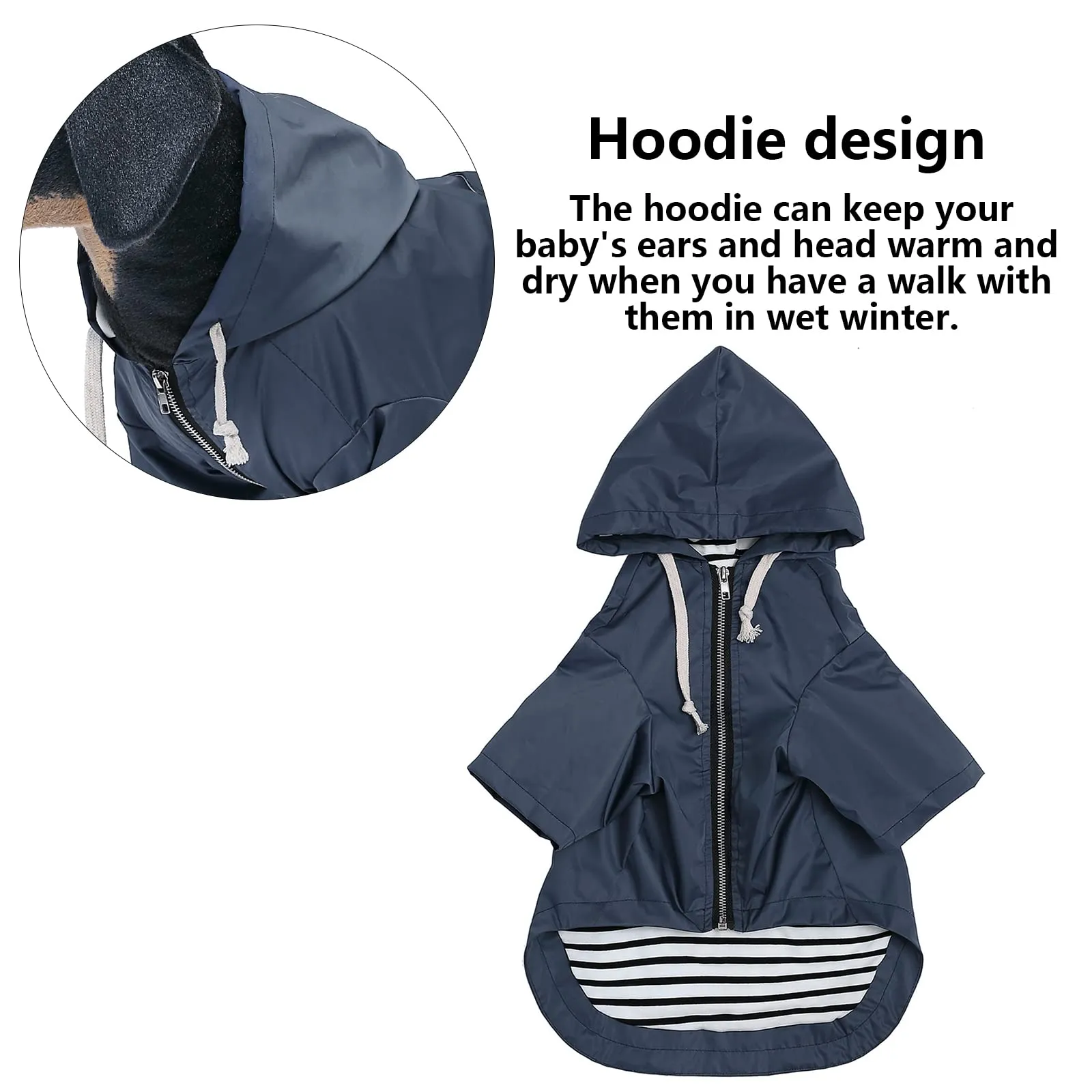 MOREZI impermeabile doppio impermeabile per cani, con fori e tasche per cintura di sicurezza, cerniera e cappuccio, adatto a cani di piccola e media taglia-Blu-XL - immagine 4