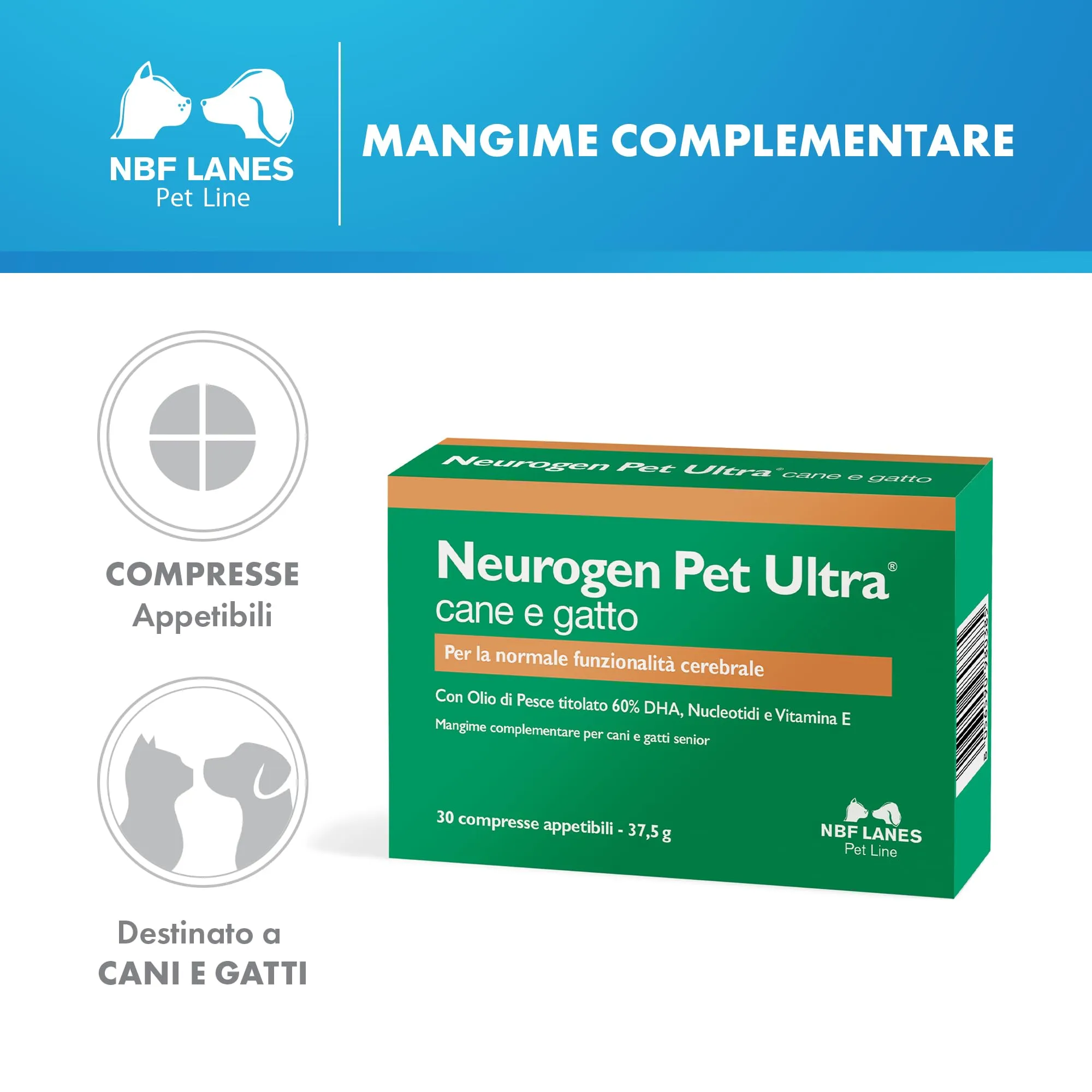 NBF Lanes | Neurogen Pet Ultra Cane e Gatto, 30 Compresse Appetibili, per la Normale Funzione Cerebrale, Cani e Gatti Senior - immagine 2