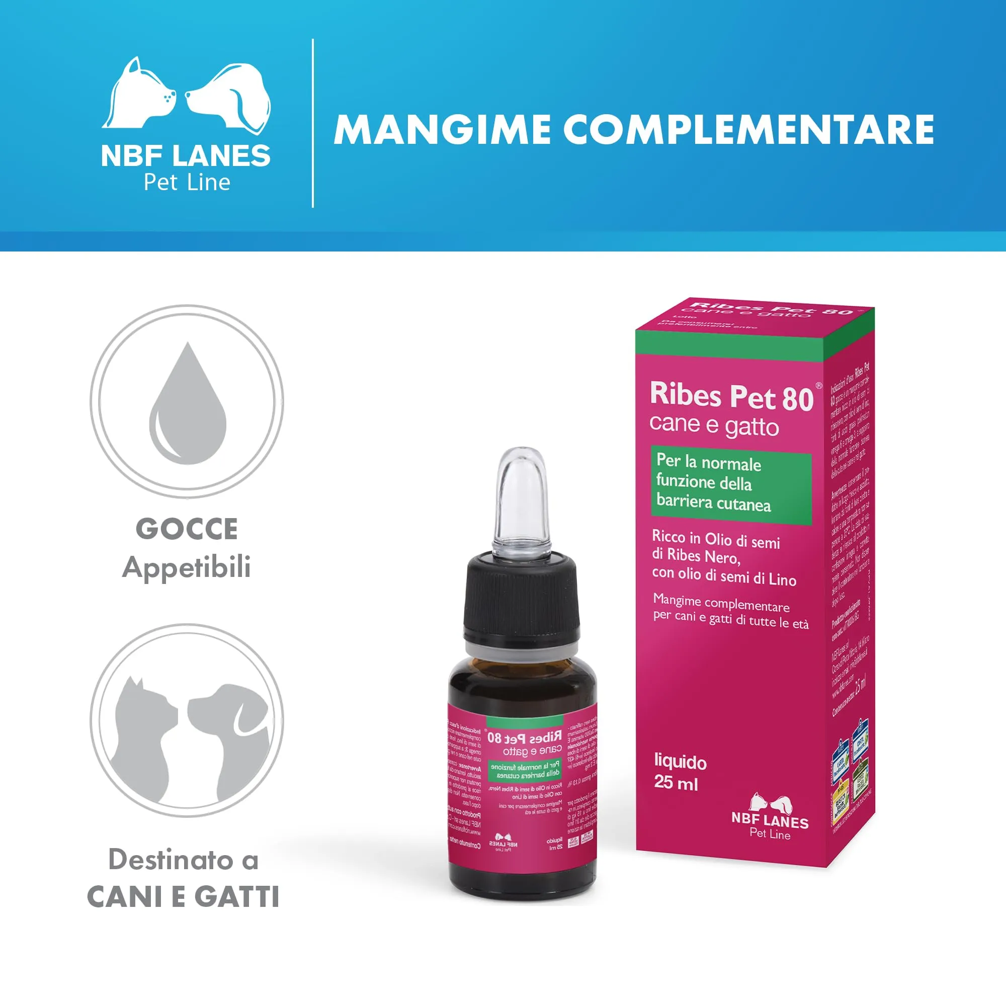 NBF Lanes | Ribes Pet 80 Cane e Gatto, Gocce Appetibili 25 ml, per la Normale Funzione della Barriera Cutanea - immagine 2