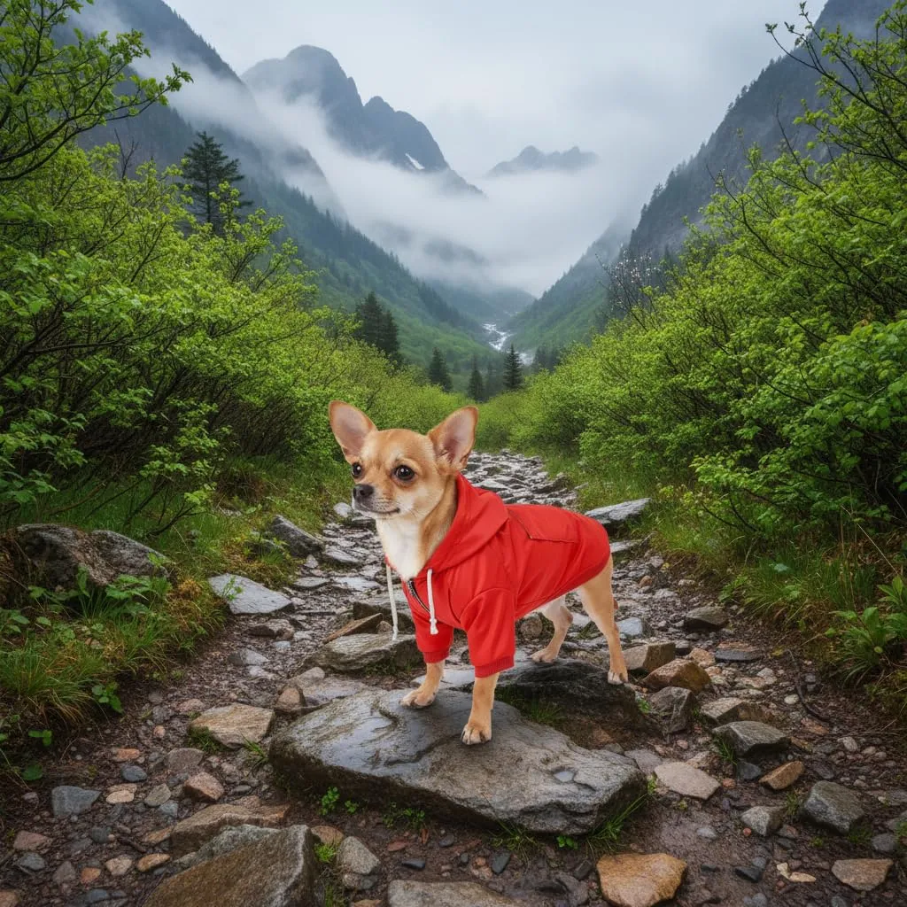 MOREZI impermeabile doppio impermeabile per cani, con fori e tasche per cintura di sicurezza, cerniera e cappuccio, adatto a cani di piccola e media taglia-Rosso-XS - immagine 6