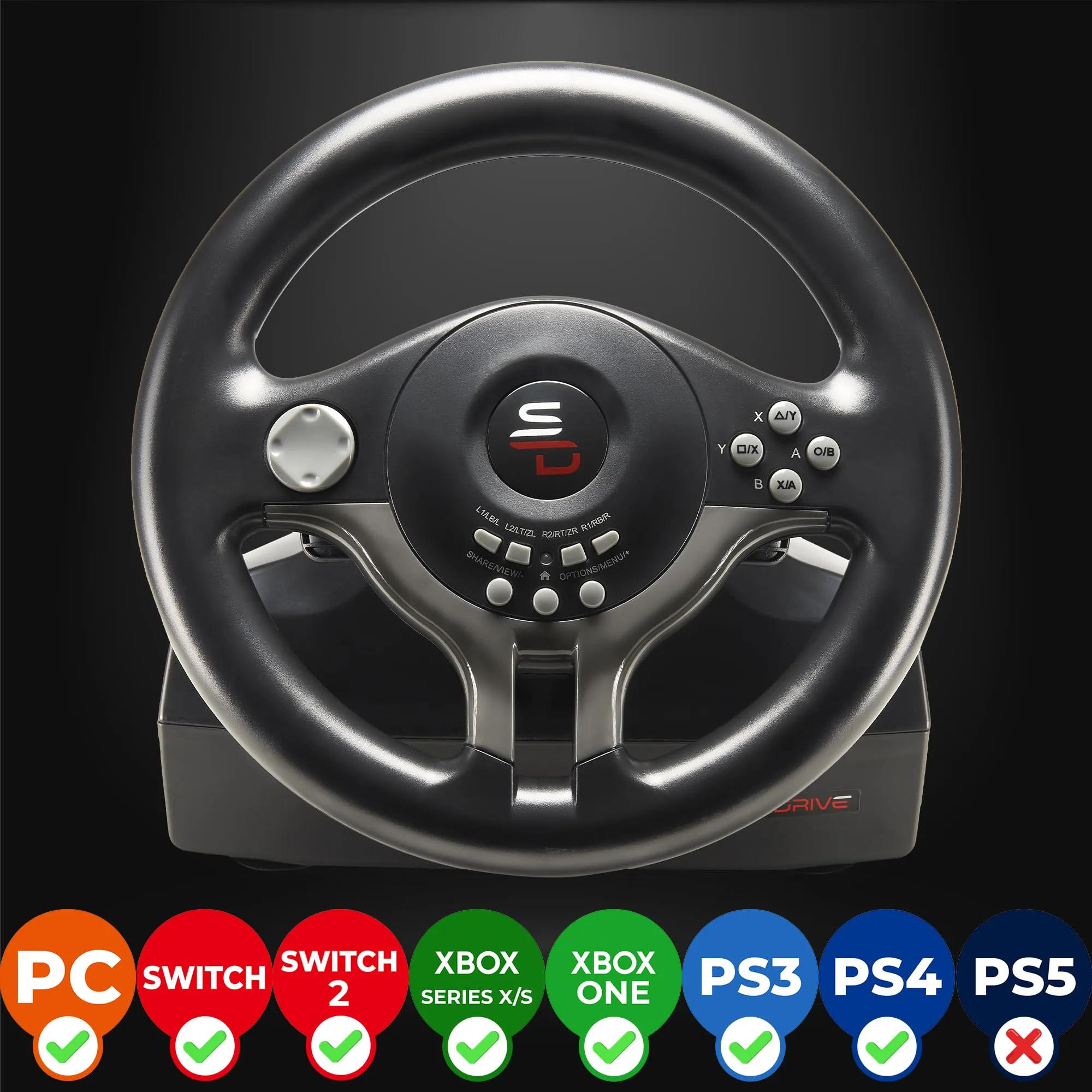 SUBSONIC - Volante Gaming SV250 per PS4, Switch 1 e 2, Xbox, PC - Nero - immagine 2