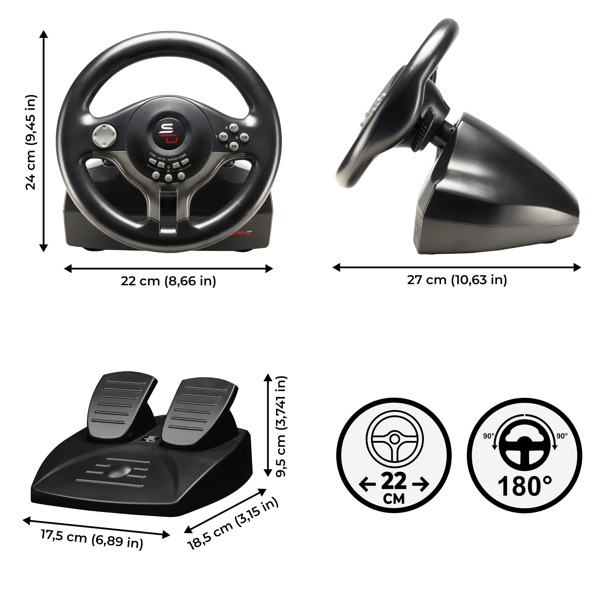 SUBSONIC - Volante Gaming SV250 per PS4, Switch 1 e 2, Xbox, PC - Nero - immagine 3