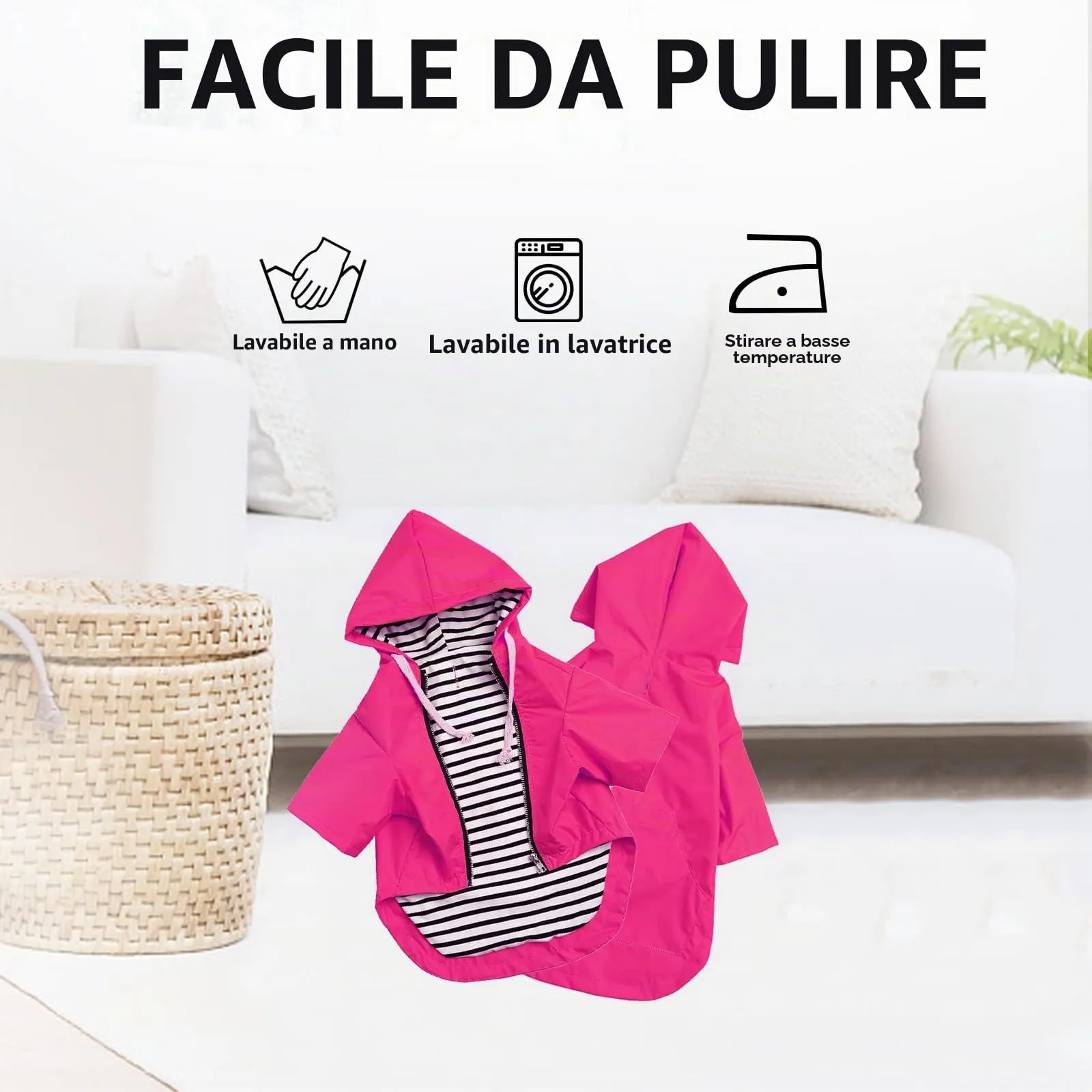 MOREZI impermeabile doppio impermeabile per cani, con fori e tasche per cintura di sicurezza, cerniera e cappuccio, adatto a cani di piccola e media taglia-Rosa-S - immagine 7