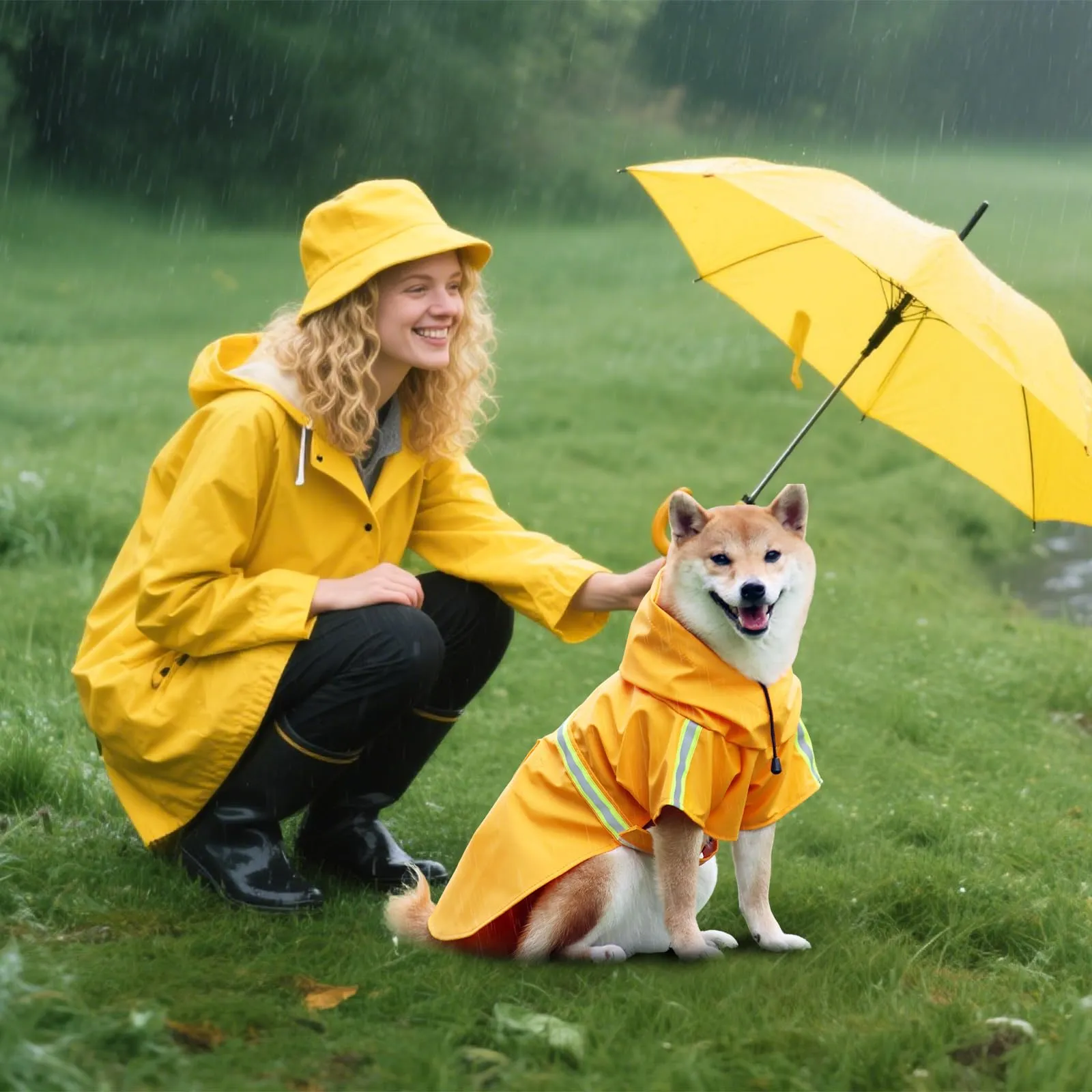 PETCUTE Impermeabile Cane,Cappotto Impermeabile per Cani con Cappuccio e Strisce Riflettenti,Giacca Antipioggia Leggera con Apertura per Guinzaglio,Pioggia e neve in Inverno e in Vacanza,Arancione,3XL - immagine 2
