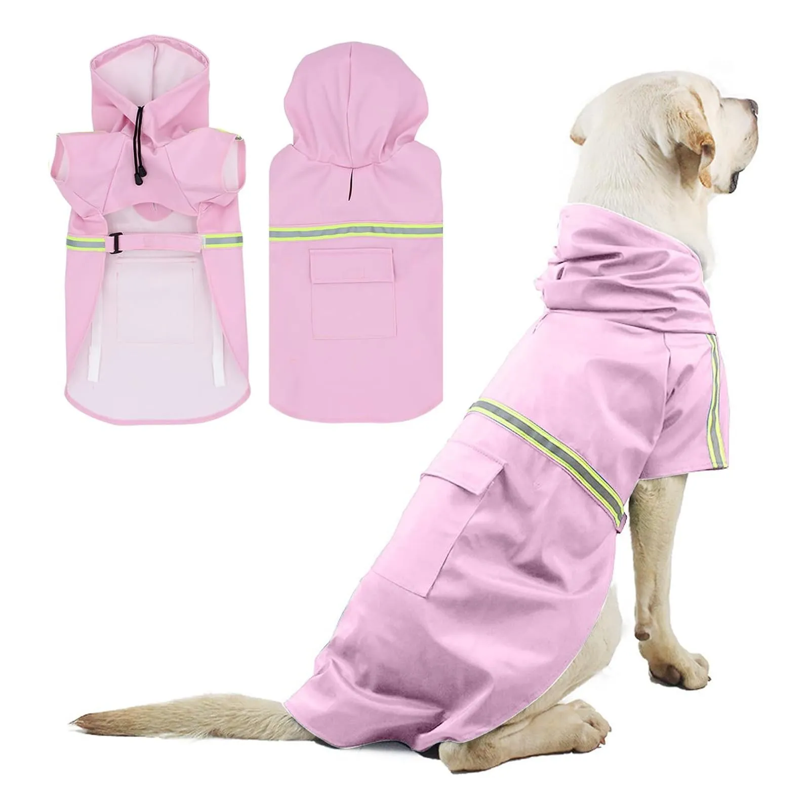 PETCUTE Impermeabile Cane,Cappotto Impermeabile per Cani con Cappuccio e Strisce Riflettenti,Giacca Antipioggia Leggera con Apertura per Guinzaglio,Pioggia e neve in Inverno e in Vacanza,Rosa,5XL - immagine 1