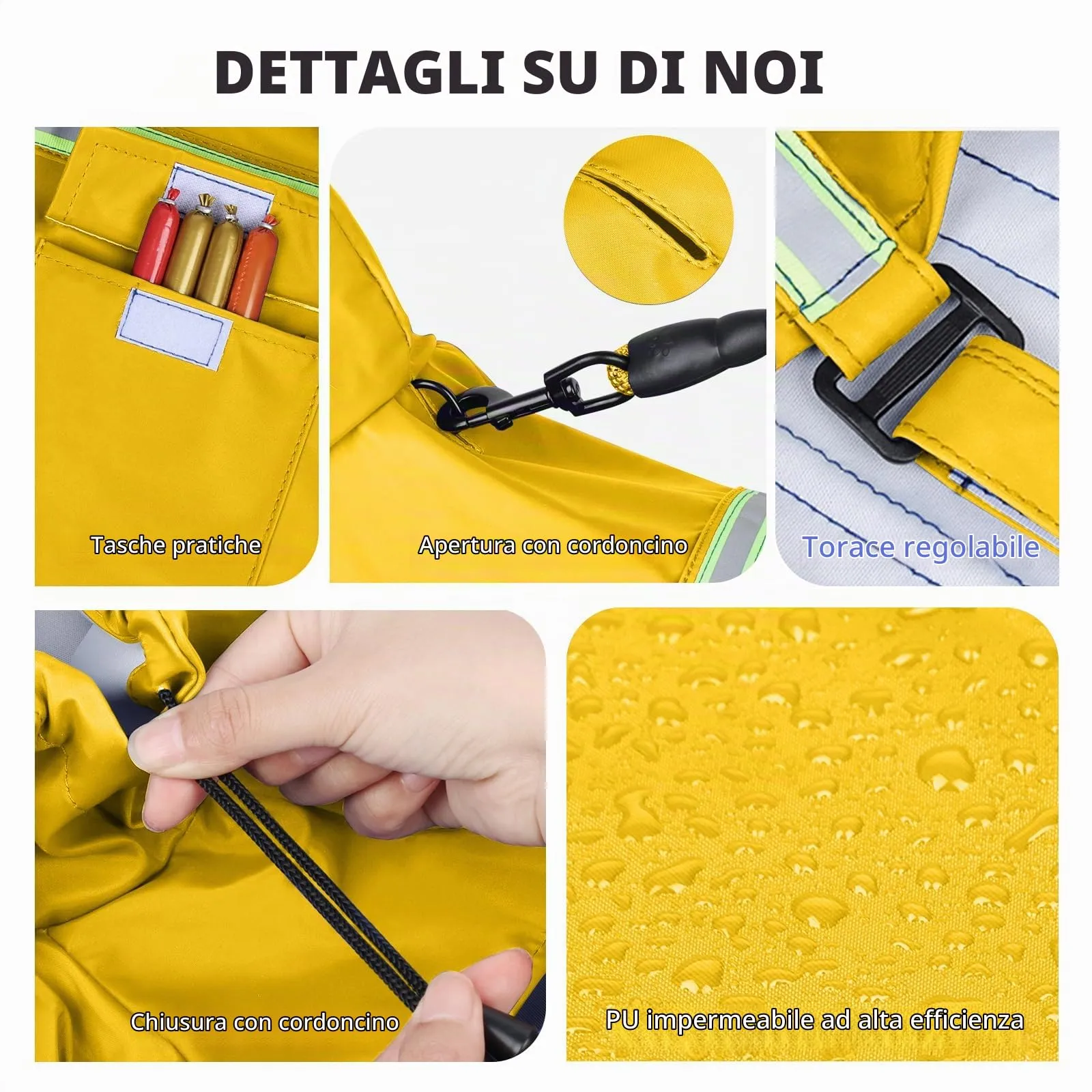 PETCUTE Impermeabile Cane,Cappotto Impermeabile per Cani con Cappuccio e Strisce Riflettenti,Giacca Antipioggia Leggera con Apertura per Guinzaglio,Pioggia e neve in Inverno e in Vacanza,Giallo,XL - immagine 4