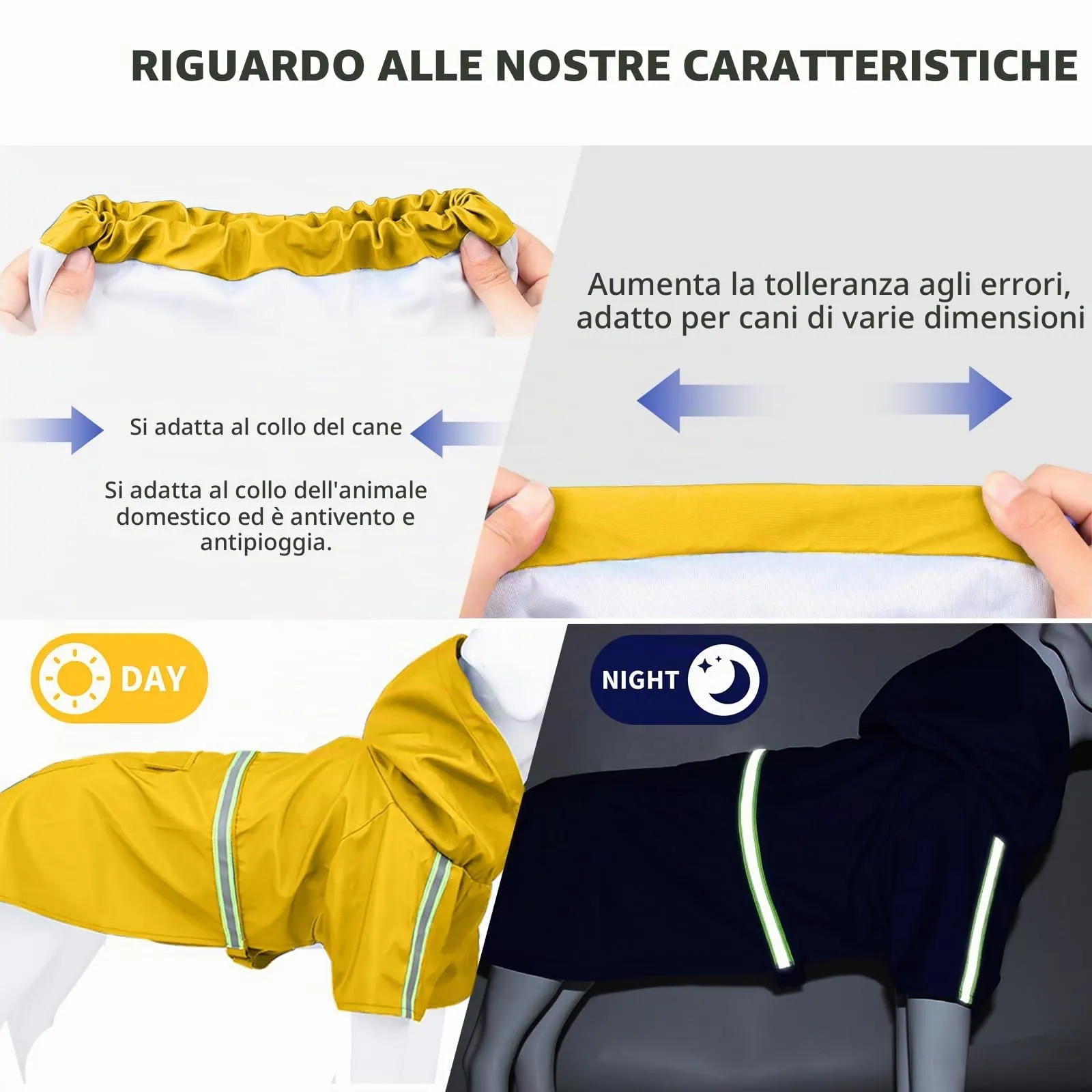 PETCUTE Impermeabile Cane,Cappotto Impermeabile per Cani con Cappuccio e Strisce Riflettenti,Giacca Antipioggia Leggera con Apertura per Guinzaglio,Pioggia e neve in Inverno e in Vacanza,Giallo,5XL - immagine 5