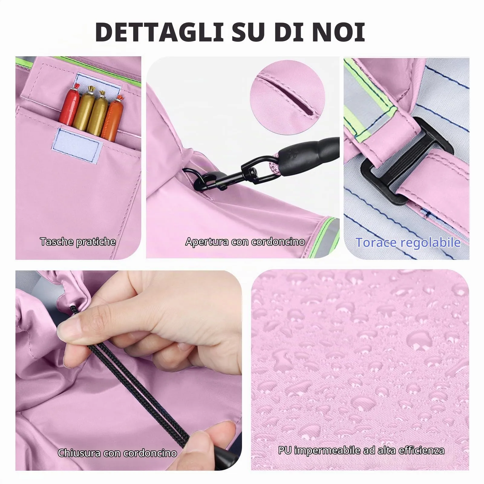 PETCUTE Impermeabile Cane,Cappotto Impermeabile per Cani con Cappuccio e Strisce Riflettenti,Giacca Antipioggia Leggera con Apertura per Guinzaglio,Pioggia e neve in Inverno e in Vacanza,Rosa,4XL - immagine 4
