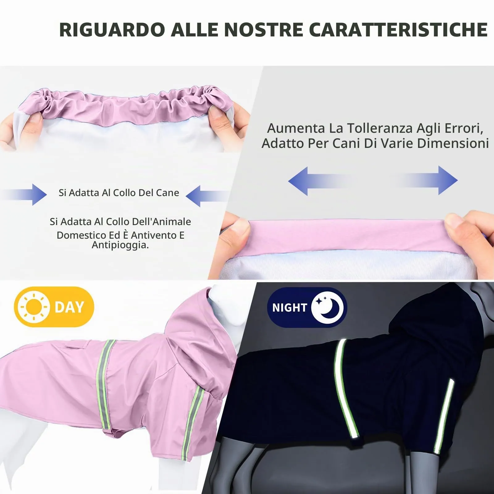 PETCUTE Impermeabile Cane,Cappotto Impermeabile per Cani con Cappuccio e Strisce Riflettenti,Giacca Antipioggia Leggera con Apertura per Guinzaglio,Pioggia e neve in Inverno e in Vacanza,Rosa,4XL - immagine 5