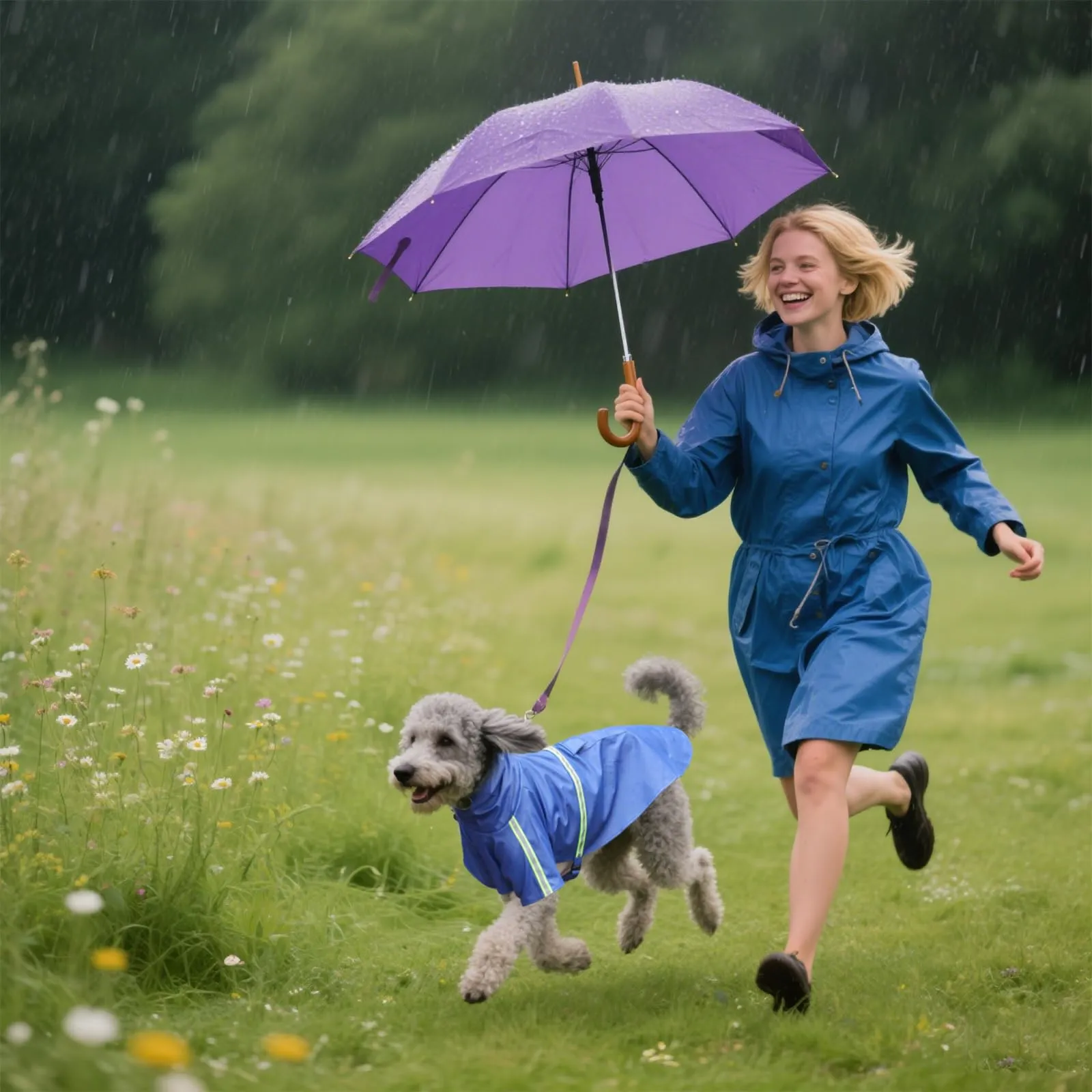 PETCUTE Impermeabile Cane,Cappotto Impermeabile per Cani con Cappuccio e Strisce Riflettenti,Giacca Antipioggia Leggera con Apertura per Guinzaglio,Pioggia e neve in Inverno e in Vacanza,Blu scuro,XL - immagine 2