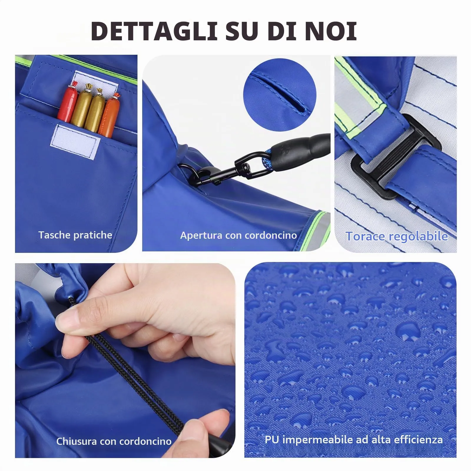 PETCUTE Impermeabile Cane,Cappotto Impermeabile per Cani con Cappuccio e Strisce Riflettenti,Giacca Antipioggia Leggera con Apertura per Guinzaglio,Pioggia e neve in Inverno e in Vacanza,Blu scuro,XL - immagine 4