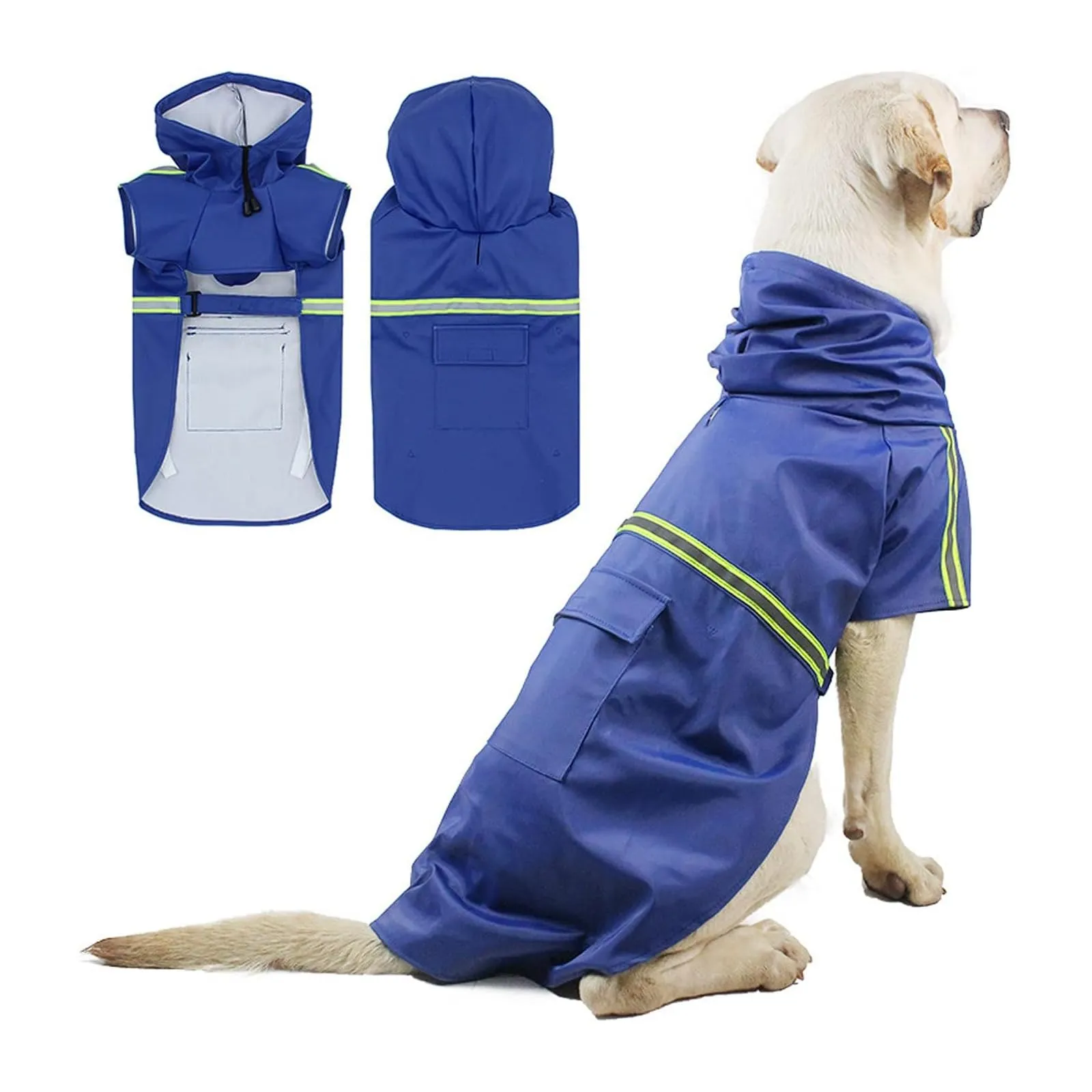PETCUTE Impermeabile Cane,Cappotto Impermeabile per Cani con Cappuccio e Strisce Riflettenti,Giacca Antipioggia Leggera con Apertura per Guinzaglio,Pioggia e neve in Inverno e in Vacanza,Blu scuro,M - immagine 1