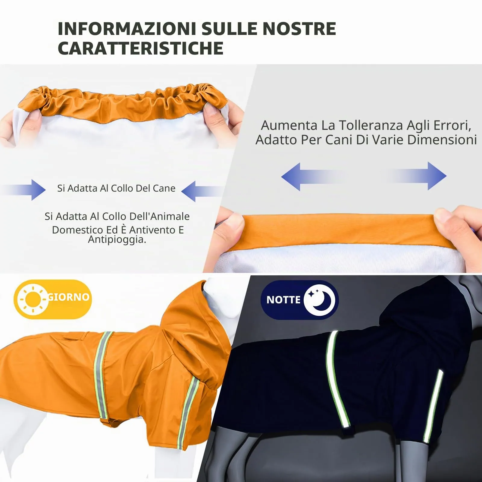 PETCUTE Impermeabile Cane,Cappotto Impermeabile per Cani con Cappuccio e Strisce Riflettenti,Giacca Antipioggia Leggera con Apertura per Guinzaglio,Pioggia e neve in Inverno e in Vacanza,Arancione,XL - immagine 5