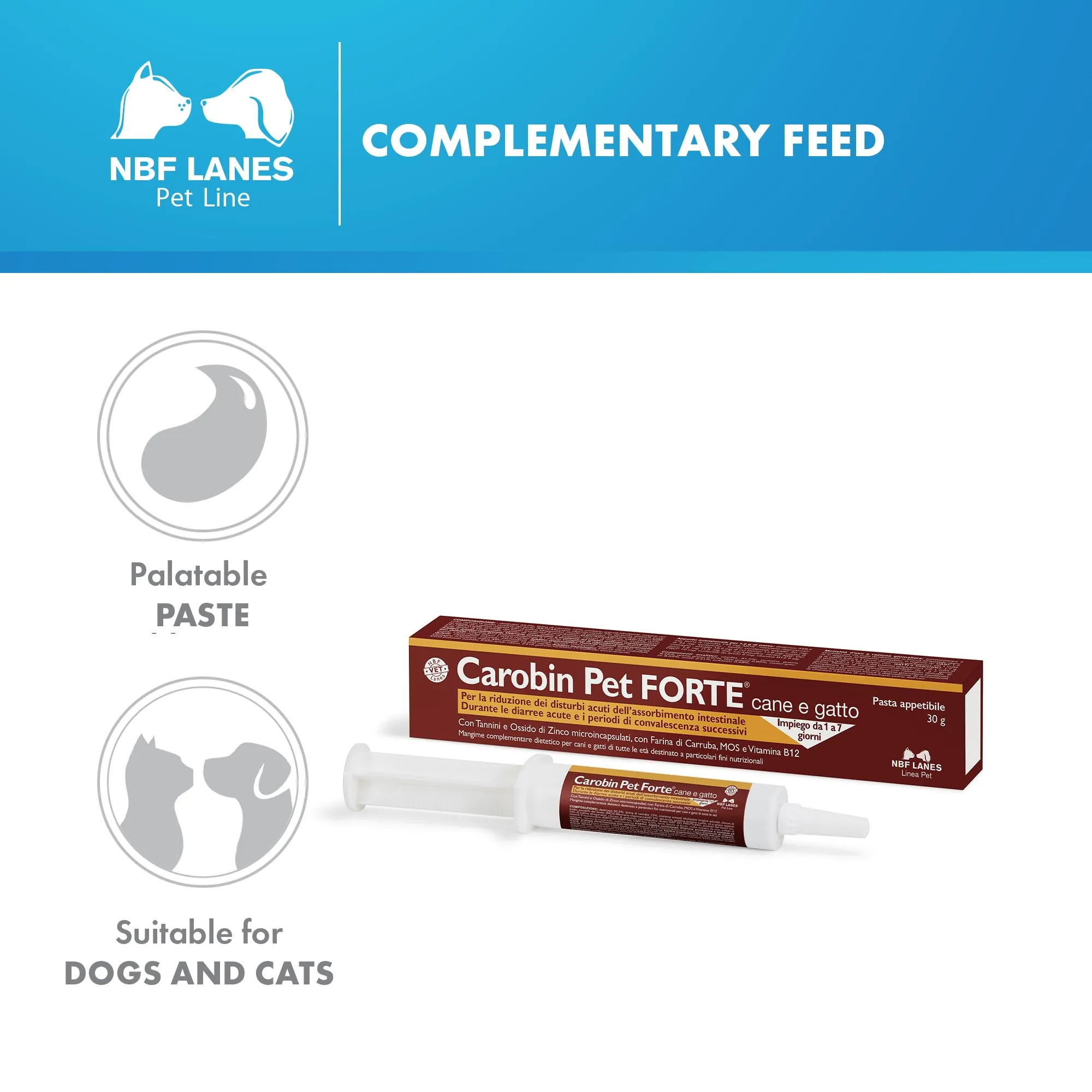 NBF Lanes | Carobin Pet Forte Cane Gatto, Pasta Appetibile 30 g, Riduzione Disturbi Acuti dell’Assorbimento Intestinale, Diarree Acute, Convalescenza - immagine 2