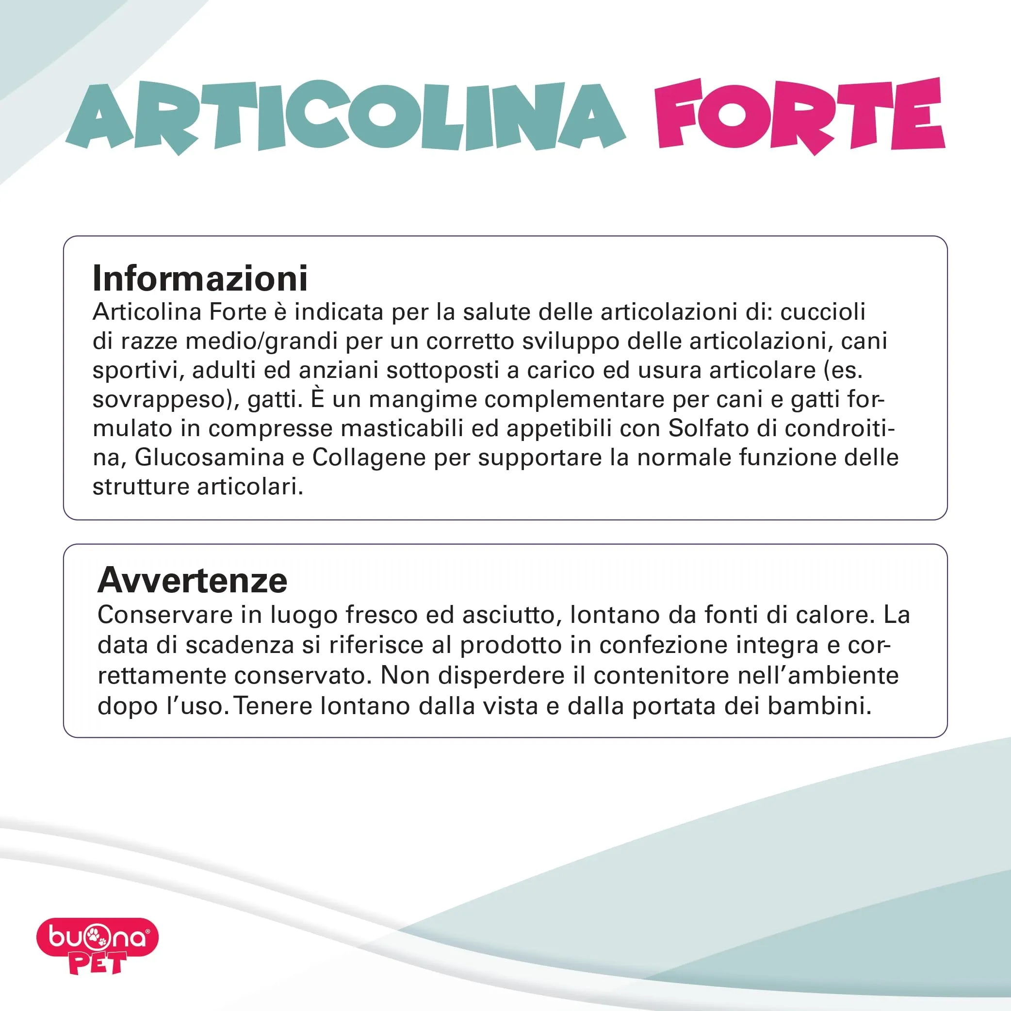Buona Pet Articolina Forte Cane 60cpr Integratore Articolazioni Cane, Mangime Complementare Dietetico per Cani e Gatti, con Glucosamina e Condroitina, Collagene, ASU e Pea Levagen Plus® - immagine 6