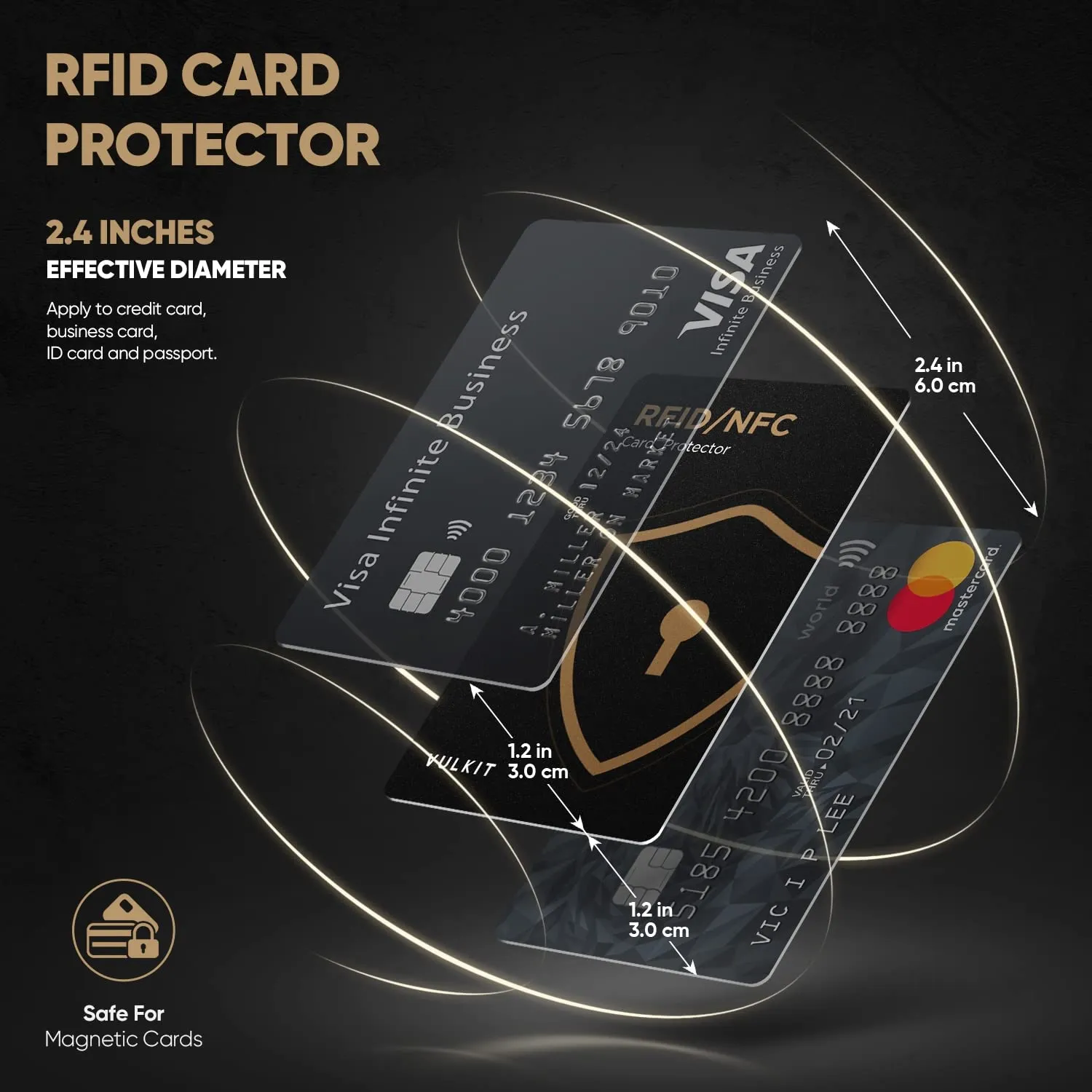 VULKIT Schede di Blocco RFID/NFC - Confezione da 4, protezione per carte di credito ultra sottile, protezione per carte contactless, blocco NFC premium, per carte di credito, passaporti, portafoglio - immagine 3