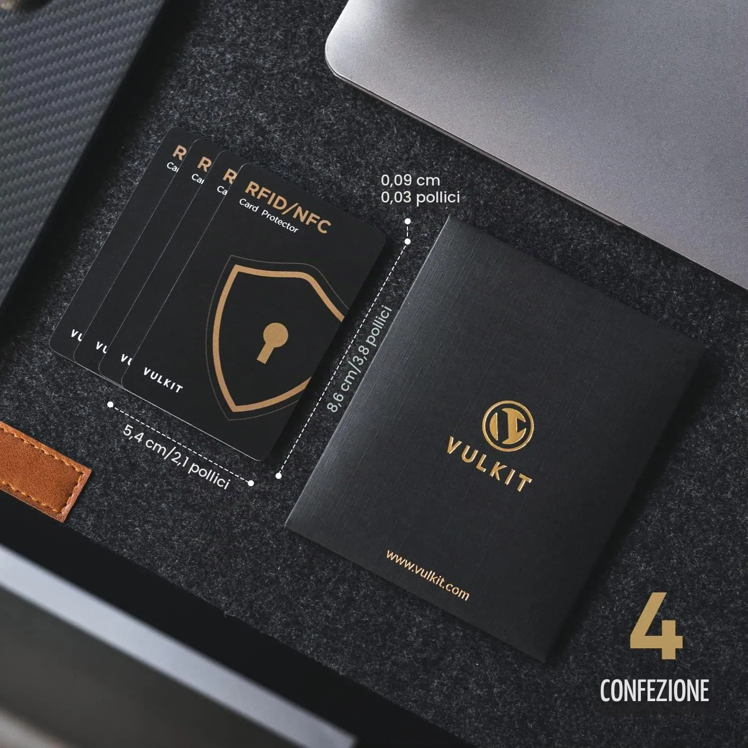 VULKIT Schede di Blocco RFID/NFC - Confezione da 4, protezione per carte di credito ultra sottile, protezione per carte contactless, blocco NFC premium, per carte di credito, passaporti, portafoglio - immagine 7