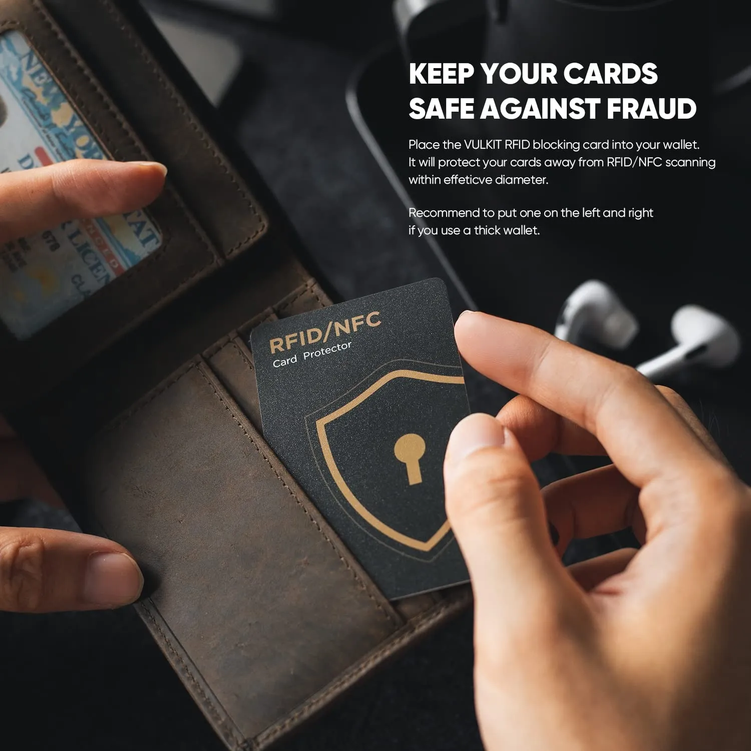 VULKIT Schede di Blocco RFID/NFC - Confezione da 2, protezione per carte di credito ultra sottile, protezione per carte contactless, blocco NFC premium, per carte di credito, passaporti, portafoglio - immagine 5