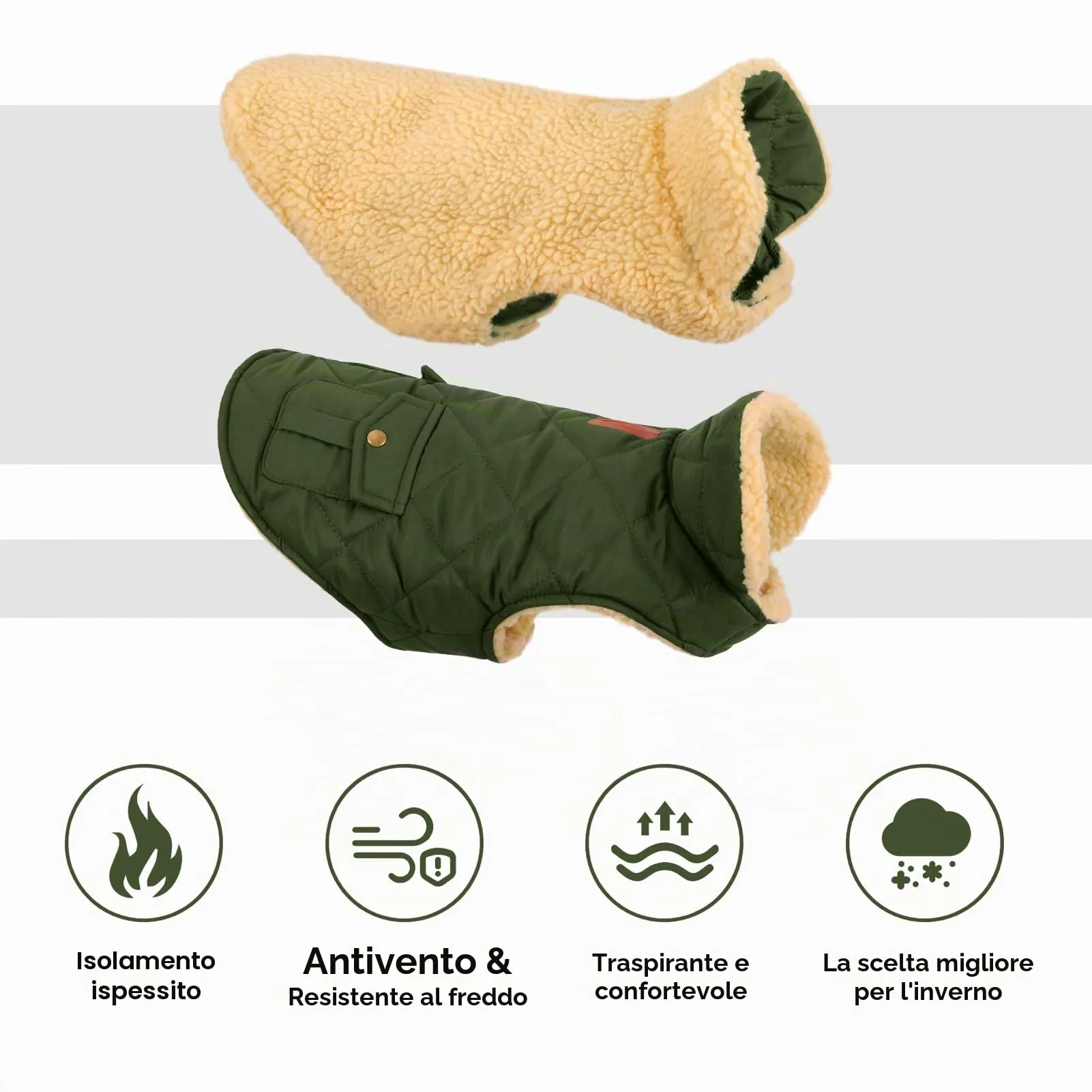 CITÉTOILE Gilet Termico Invernale per Cani in Lana Spessa Verde S - immagine 4