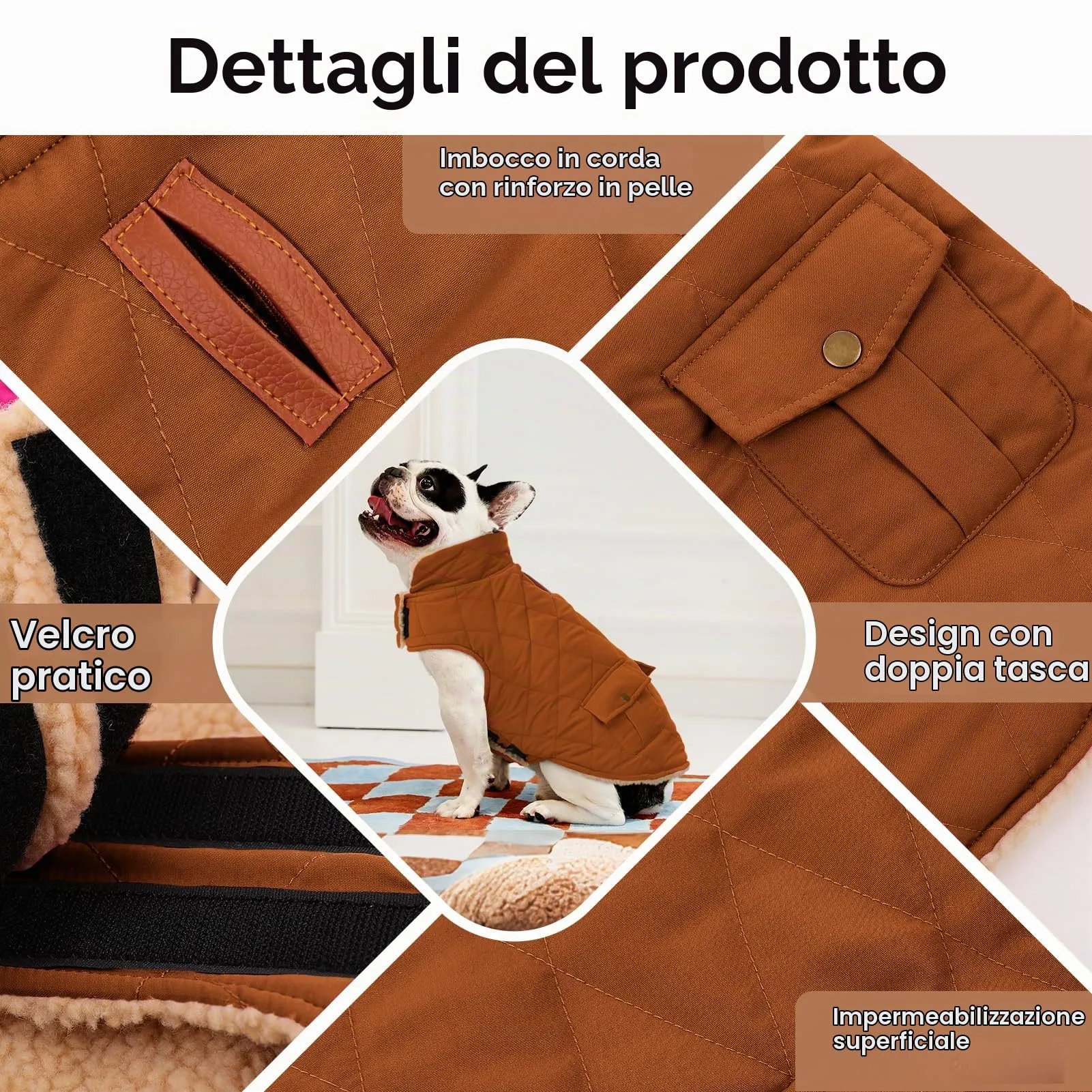 CITÉTOILE Gilet Termico Invernale per Cani in Lana Spessa Marrone M - immagine 2