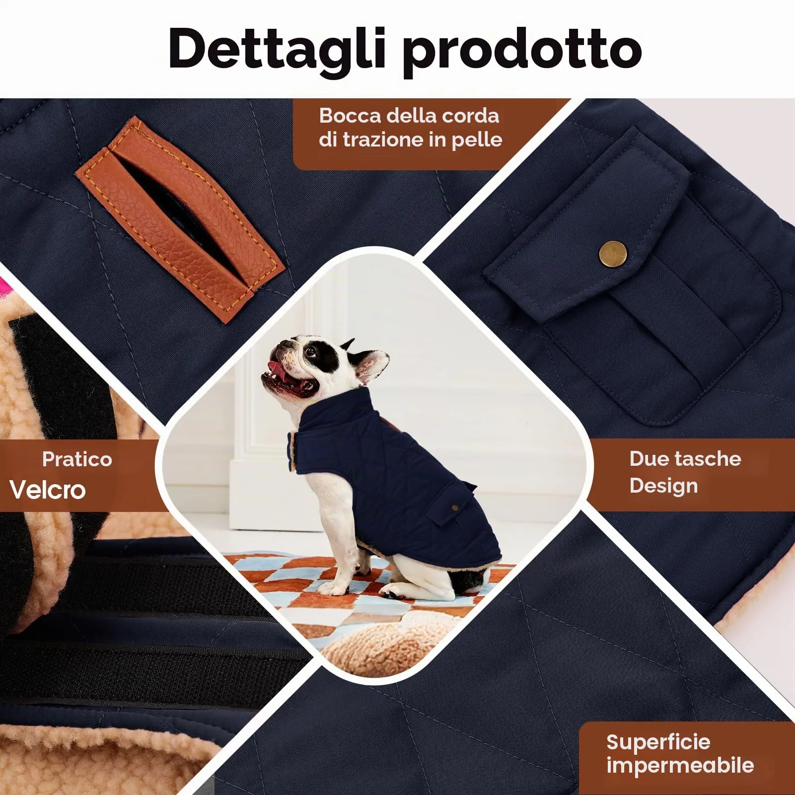CITÉTOILE Gilet Termico Invernale per Cani in Lana Spessa Blu XS - immagine 2