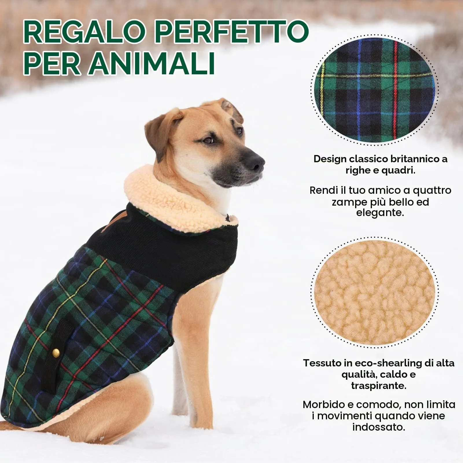 CITÉTOILE Cappotto Invernale per Cani in Lana Spessa Verde XS - immagine 3