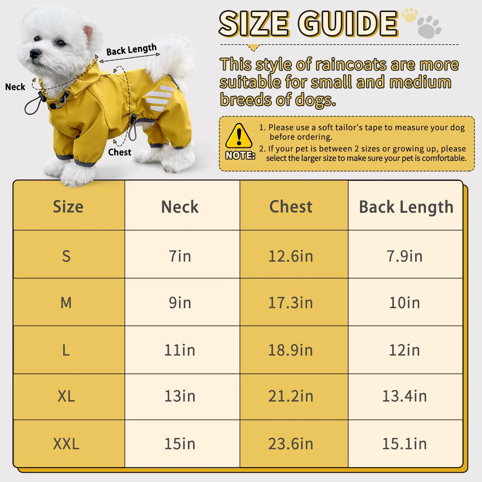 Impermeabile per cani, impermeabile per cani, con cappuccio, con foro per guinzaglio, cinghia riflettente per cani di taglia piccola e media, vestiti leggeri per cuccioli (giallo, XL) - immagine 4