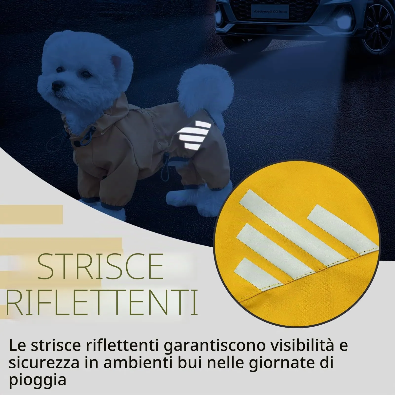 Impermeabile per cani, impermeabile per cani, con cappuccio, con foro per guinzaglio, cinghia riflettente per cani di taglia piccola e media, vestiti leggeri per cuccioli (giallo, XL) - immagine 5