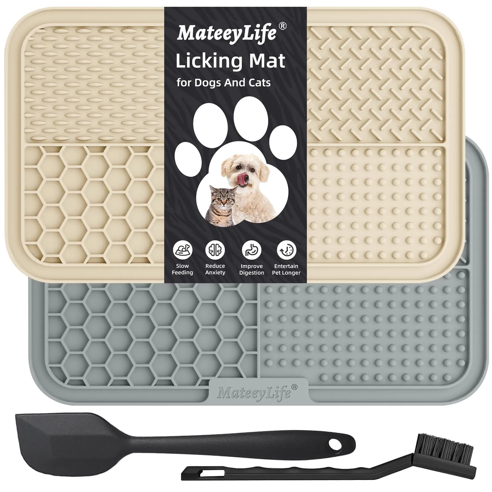 Mateeylife 2 PCS Grande Tappetino Ciotole Gatto Per Cani E Gatti Con Ventosa, Tappetino Ciotola Cane Per Alleviare L'Ansia, Lick Mat Per Cani Per La Noia, Burro Di Arachidi Per Gatti Cose Per Cani - immagine 1
