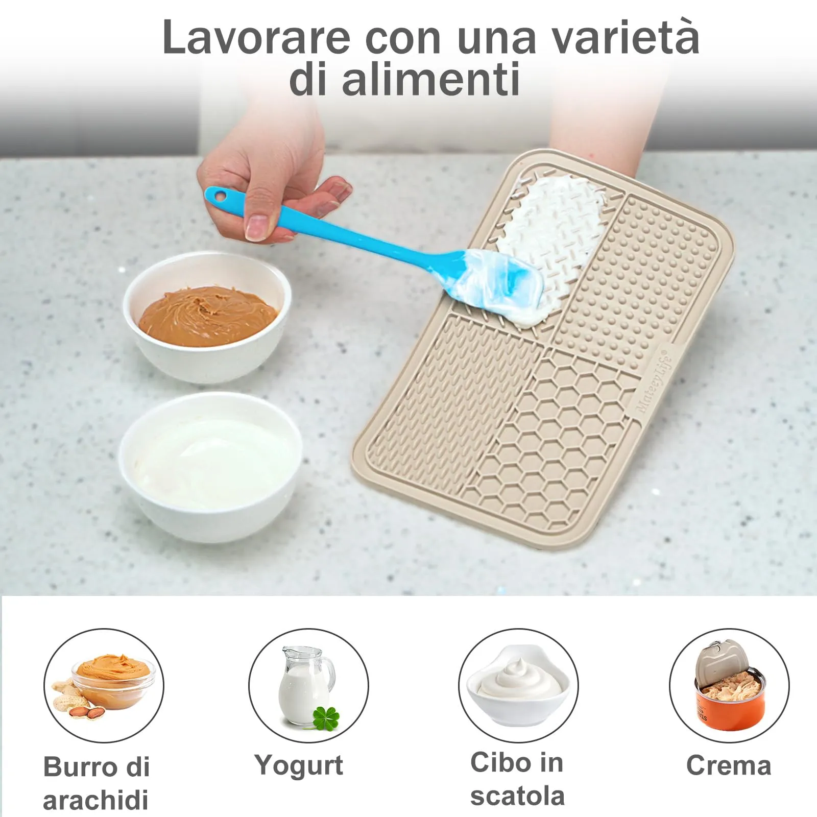 Mateeylife 2 PCS Grande Tappetino Ciotole Gatto Per Cani E Gatti Con Ventosa, Tappetino Ciotola Cane Per Alleviare L'Ansia, Lick Mat Per Cani Per La Noia, Burro Di Arachidi Per Gatti Cose Per Cani - immagine 3