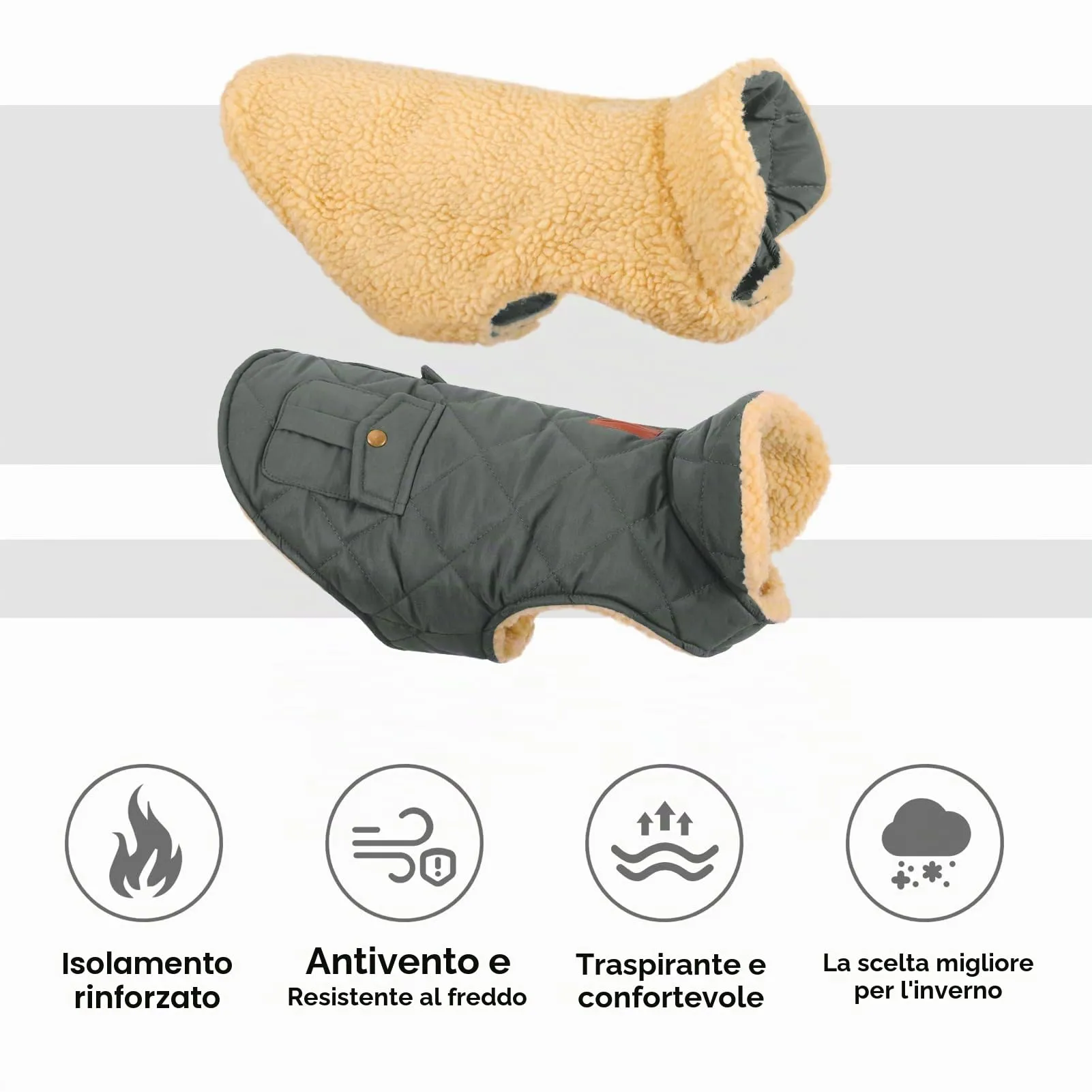 CITÉTOILE Gilet Termico Invernale per Cani in Lana Spessa Grigio XS - immagine 4